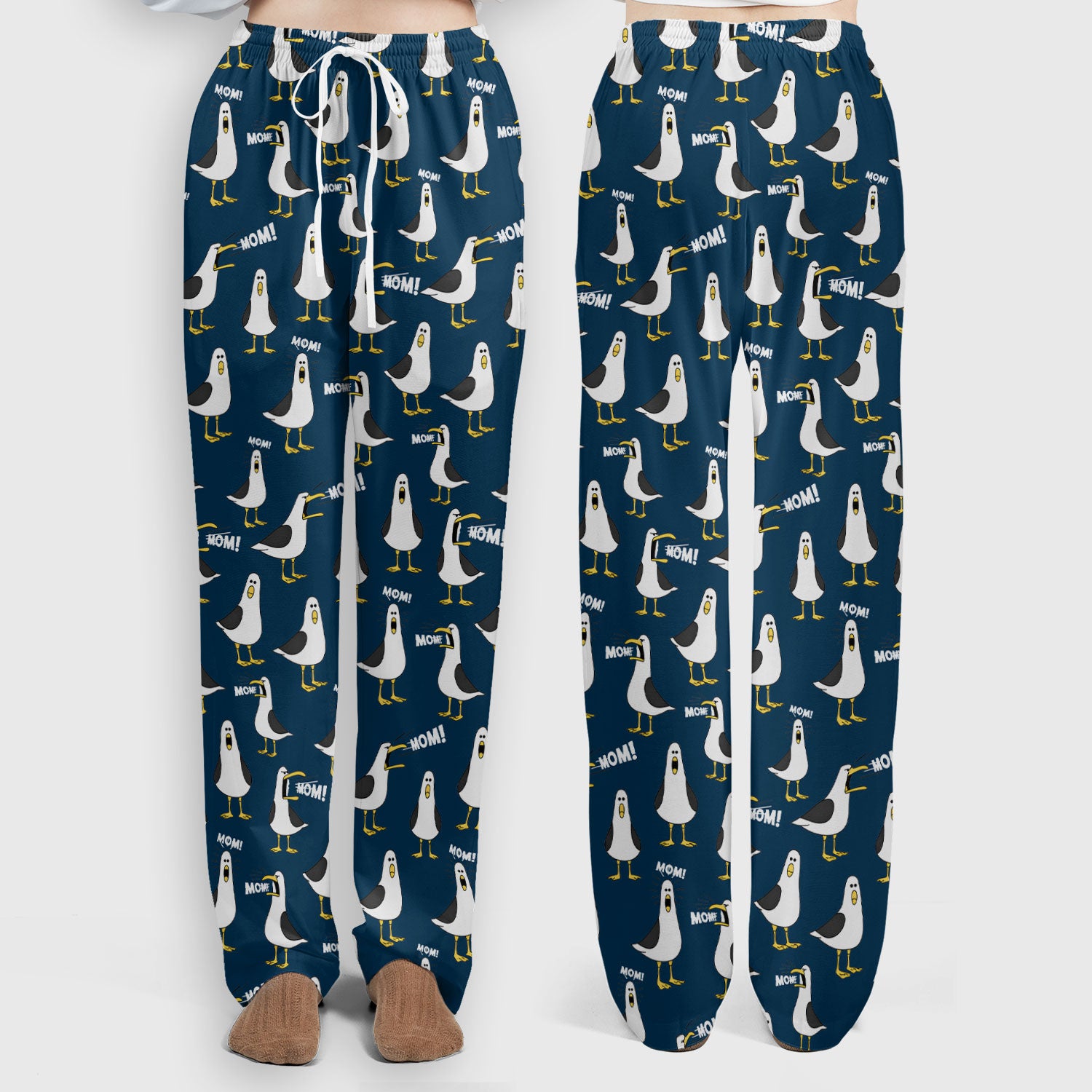 Funny Seagull Mom Seamless Pattern Scrub Set, Scrub Pants and V Neck Top