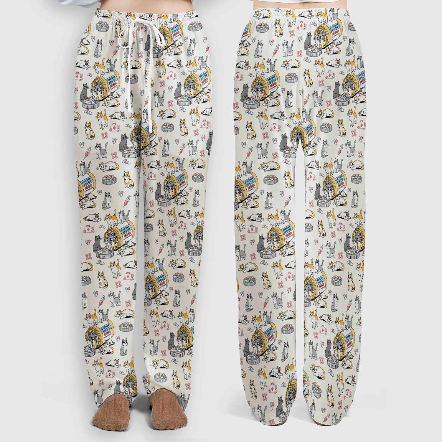 Cute Cat Serotonin Booster Pattern Women's Scrub Set, Breathable Med Uniform