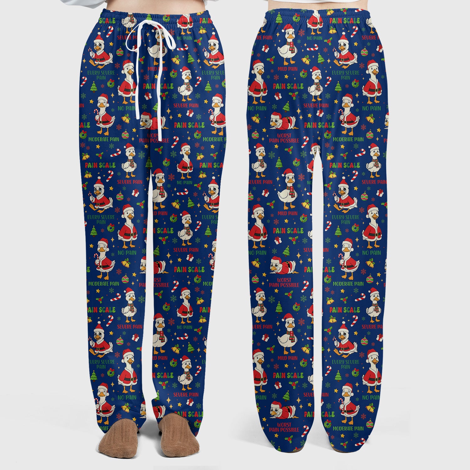 Funny Goose Christmas Scrub Set - Pain Scale Scrubs Pants and V Neck Top - Cute Holiday Medical Uniform for Women