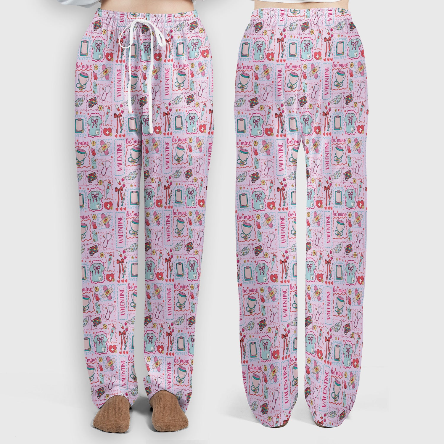 Valentine Medical Hearts Bandages Syringes Scrub Set, Breathable Med Uniform