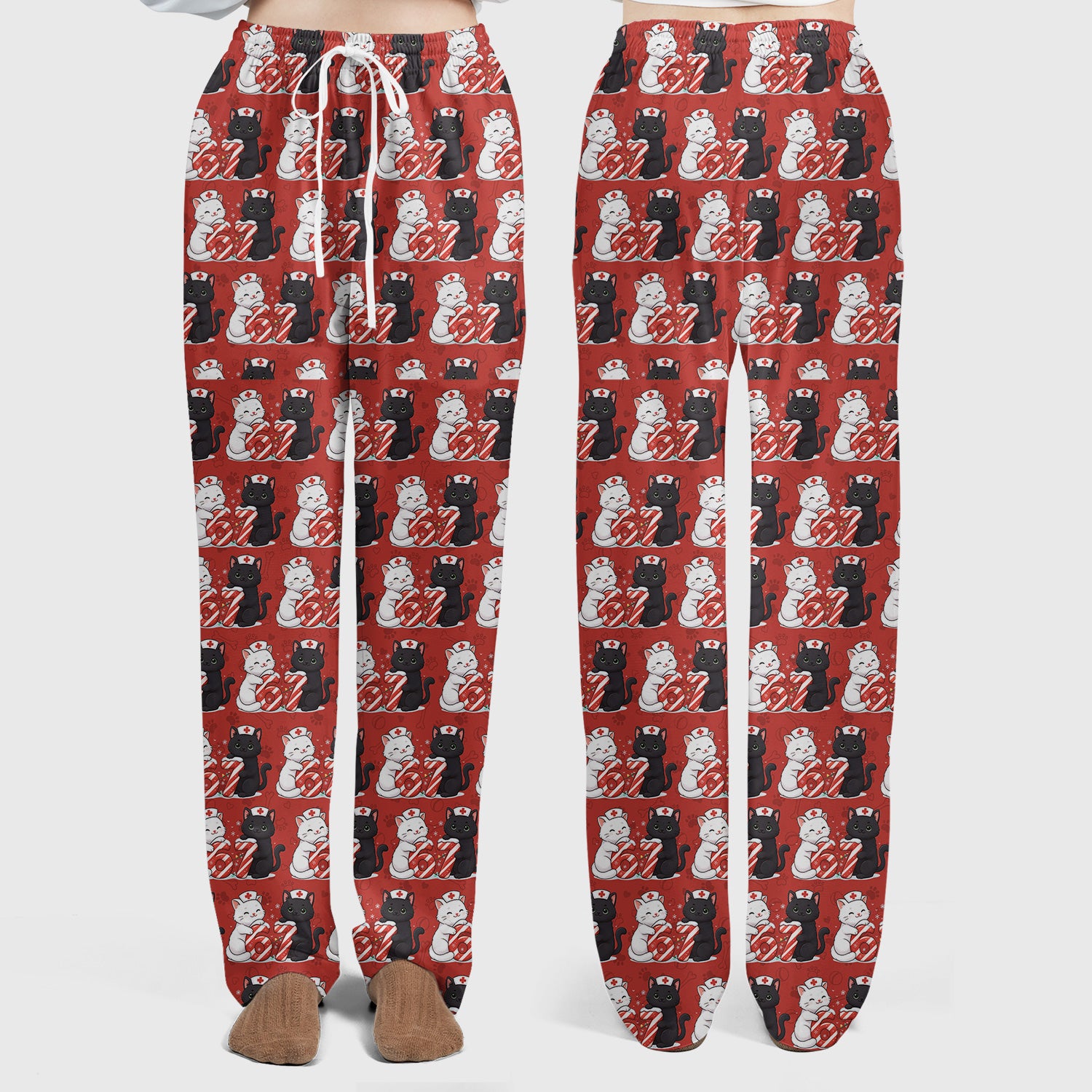 Xmas Cat Pattern Scrub Set, Christmas Nurse Six Seven With Cat Scrub Shirt, Breathable Fabrics Nursing Uniform