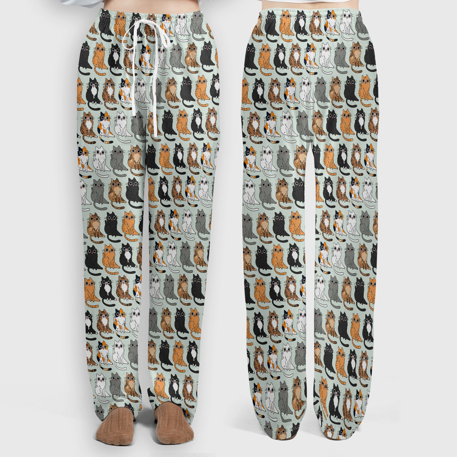 Cute Cartoon Cat Pattern Women's Scrub Set, Scrub Pants and V Neck Top