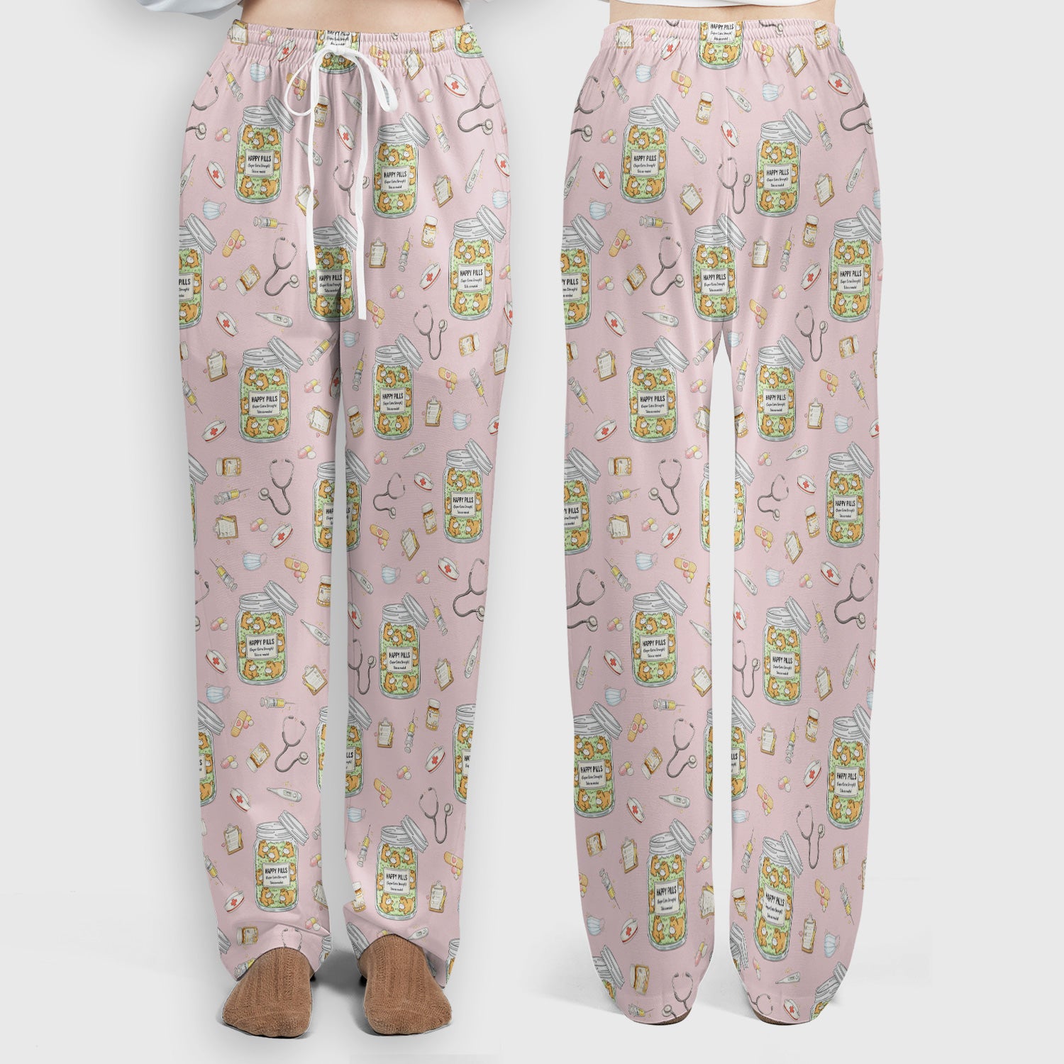 Happy Pills Horse Medical Print Women's Scrub Set, Scrub Pants and V-Neck Top