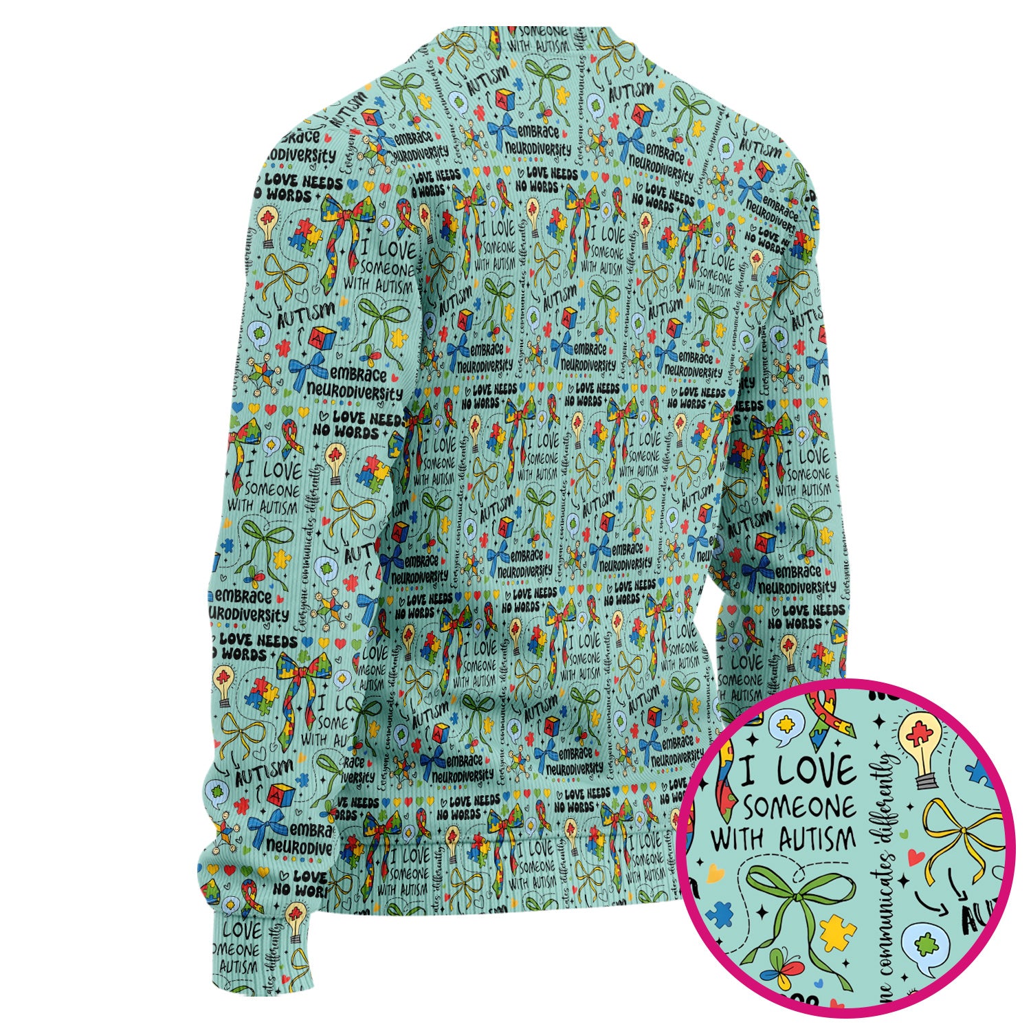 Autism Awareness Puzzle Ribbon Pattern Scrub Top, Breathable Fabrics Nursing Uniform