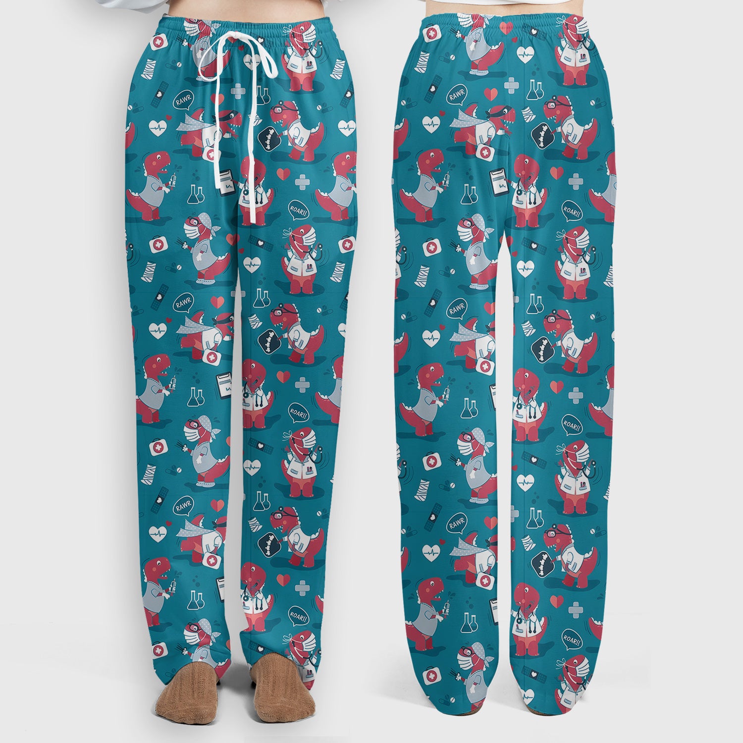 Cute Dinosaur Doctor Medical Pattern Scrub Set, Women's Scrub Sets
