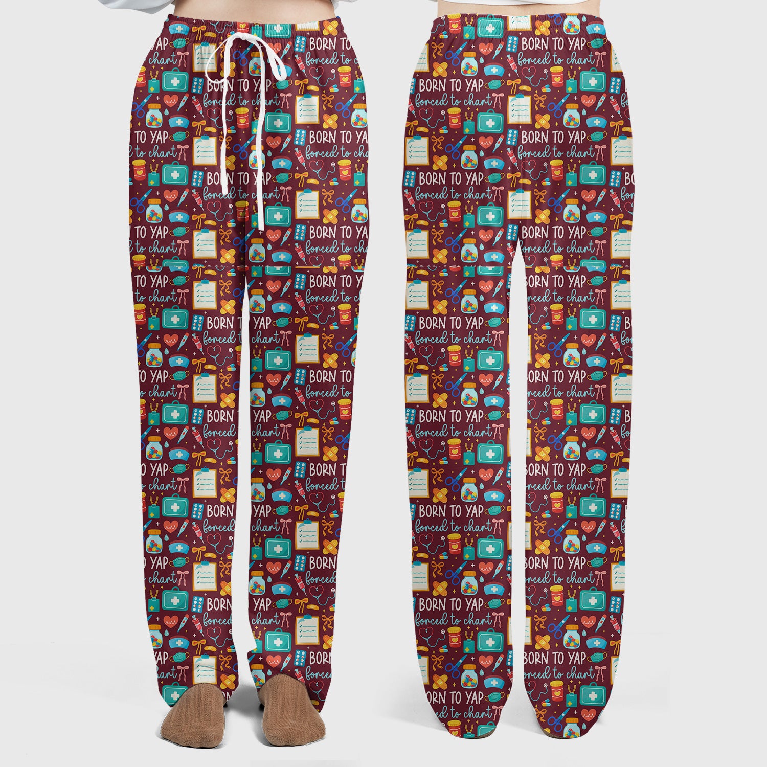 Born To Yap Medical Tools Pattern Scrub Set, Scrub Pants and V Neck Top
