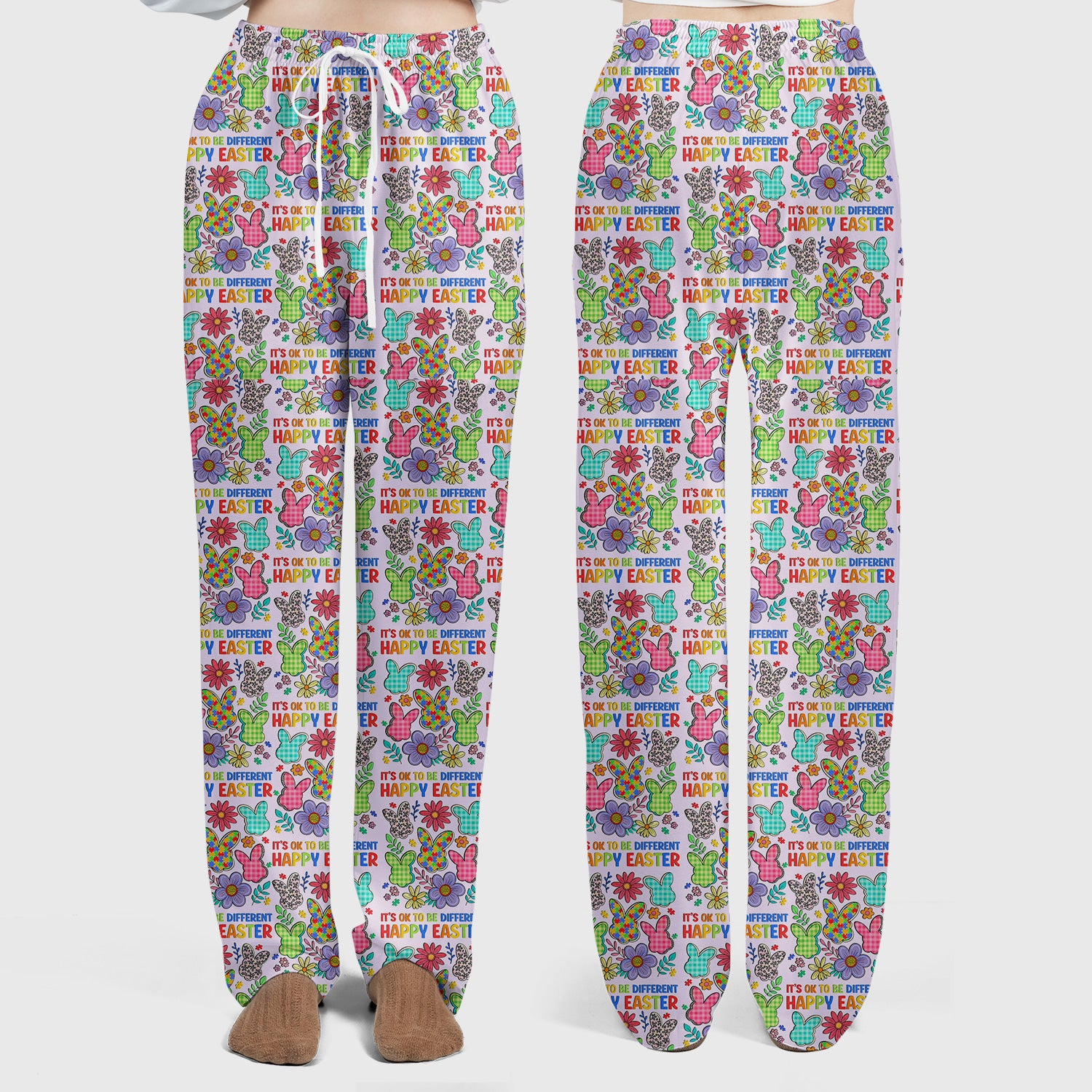 Happy Easter Bunny Floral Print Scrub Set, Breathable Med Uniform