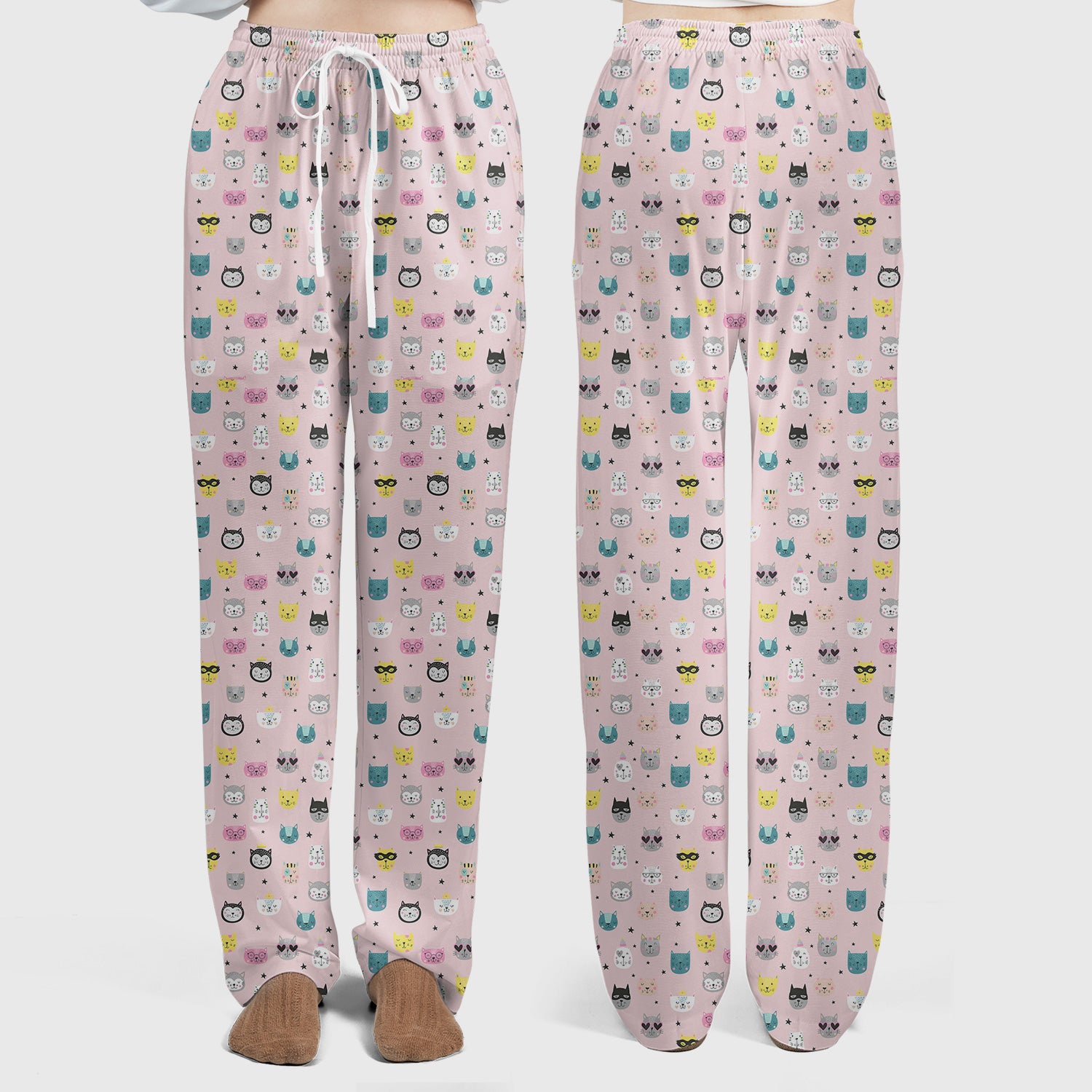Cute Colorful Cat Pattern Women's Scrub Sets, Breathable Med Uniform