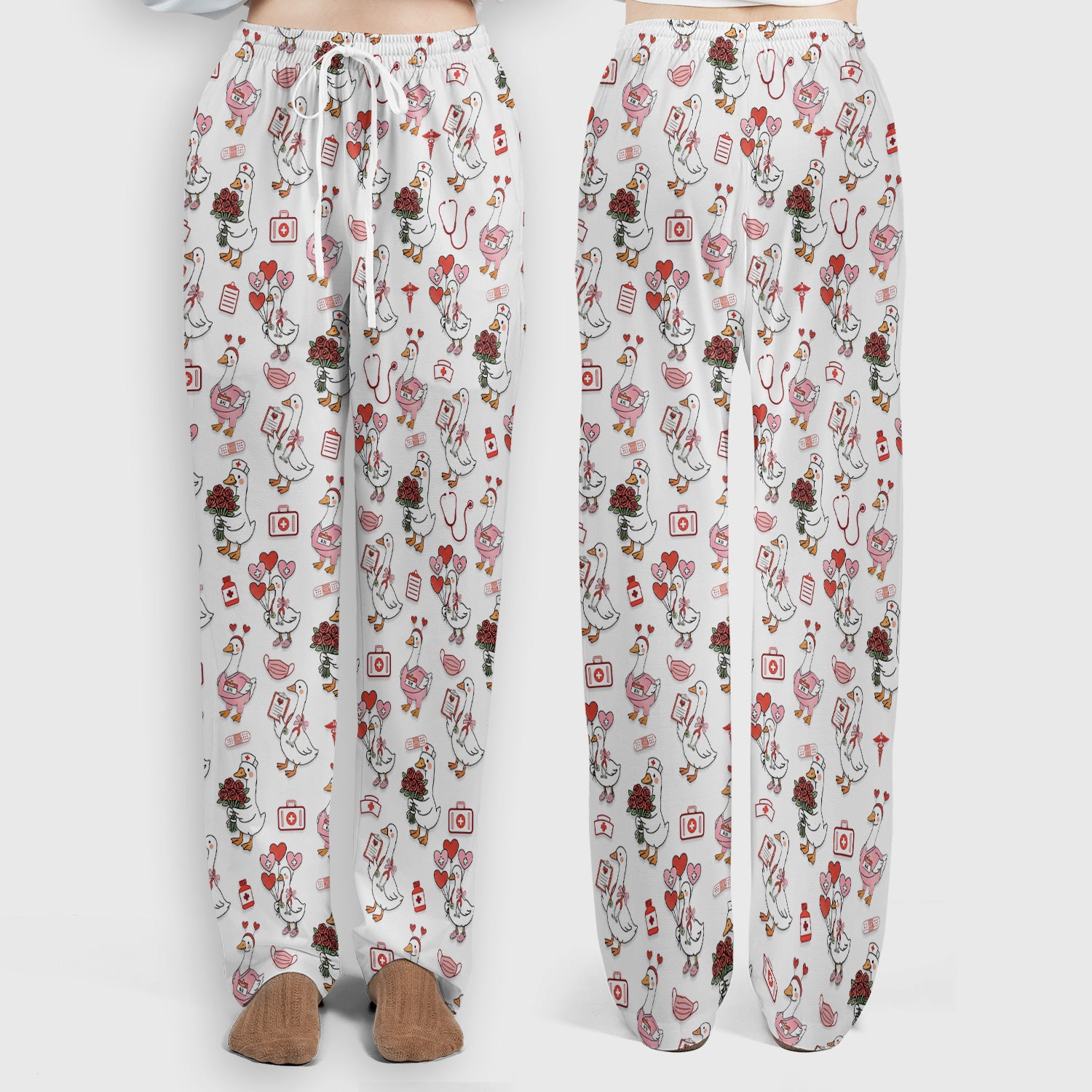 Cute Goose Nurse Medical Pattern Scrub Set, Women's Scrub Sets