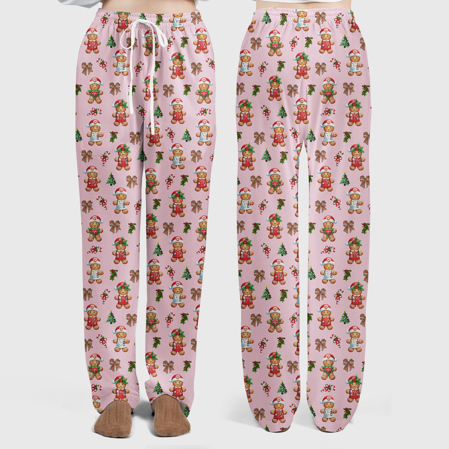 Funny Gingerbread Christmas Scrub Set - Cute Cookie with Bow Scrubs Pants and V Neck Top - Festive Holiday Gift for Women