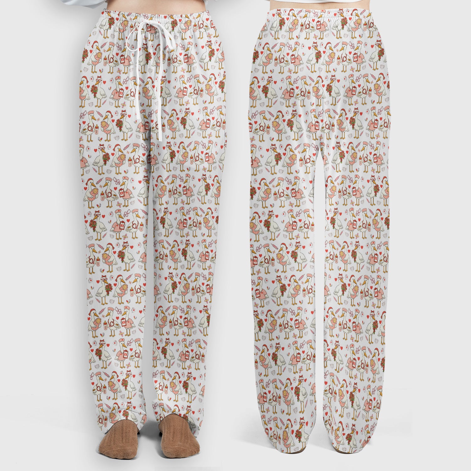 Cute Goose Nurse Valentine Print Scrub Set, Breathable Med Uniform