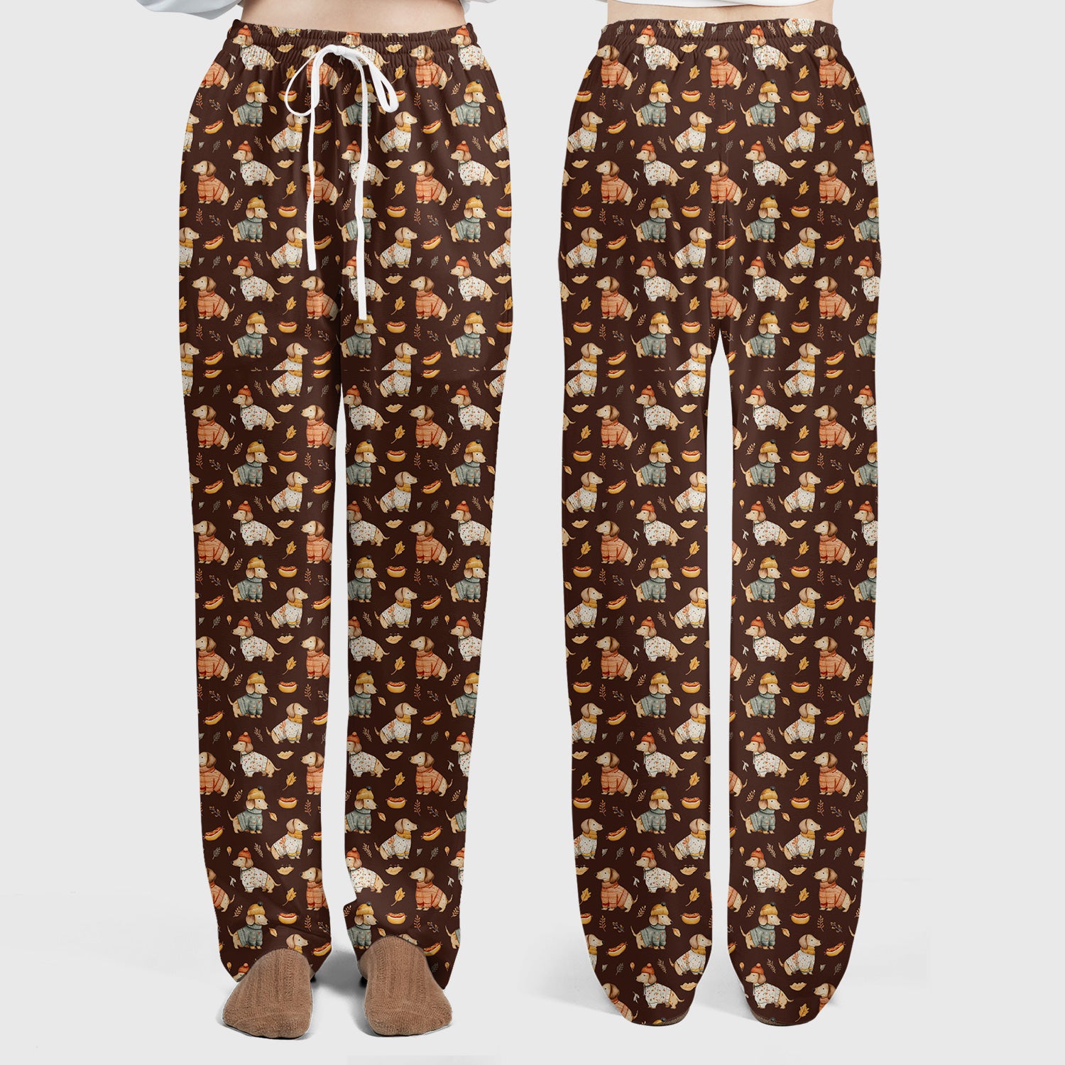 Autumn Dachshund Dog Sweater Print Scrub Set, Breathable Med Uniform