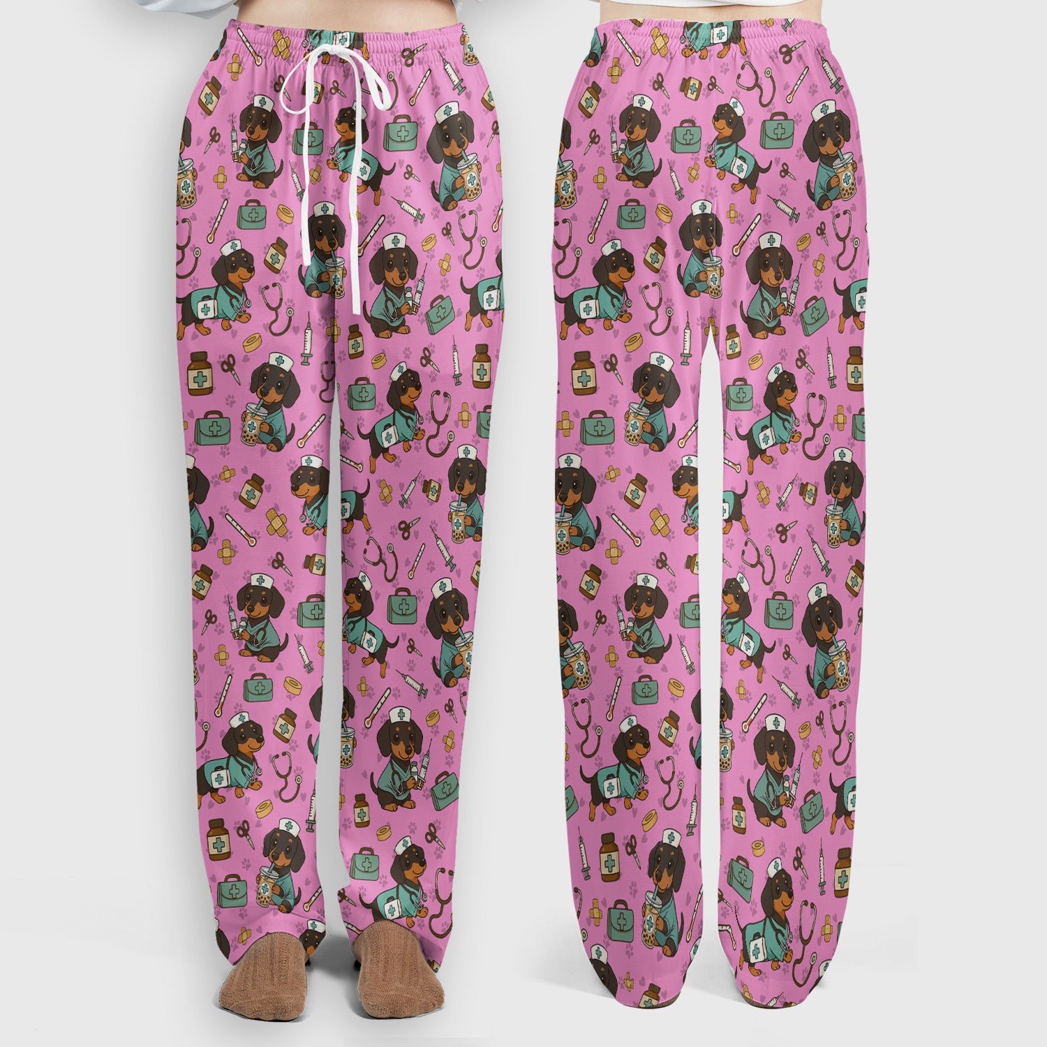 Funny Dachshund Nurse Scrubs Set - Cute Dog Print Medical Shirt - Holiday Nurse Scrub Top Gift for RN CNA Doctor, Women & Men