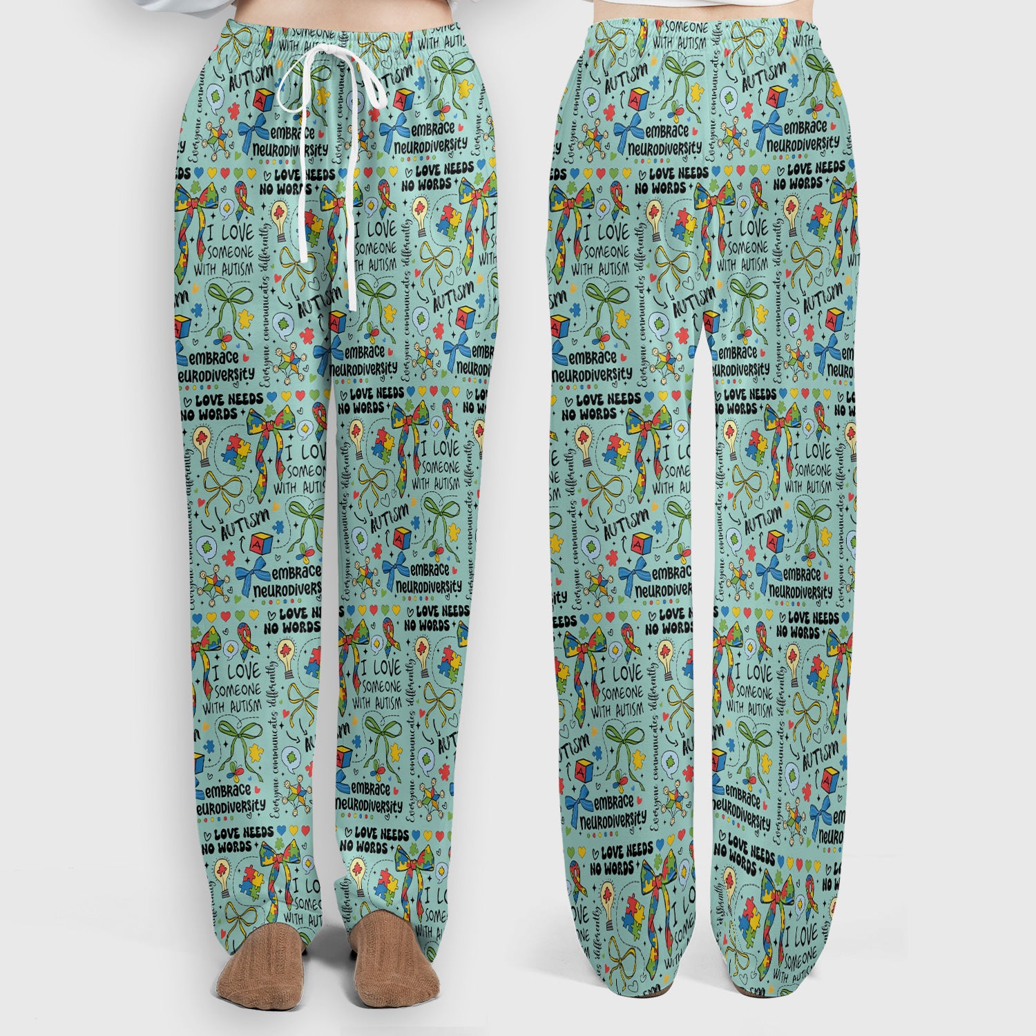 Autism Awareness Puzzle Ribbon Pattern Scrub Set, Scrub Pants and V Neck Top