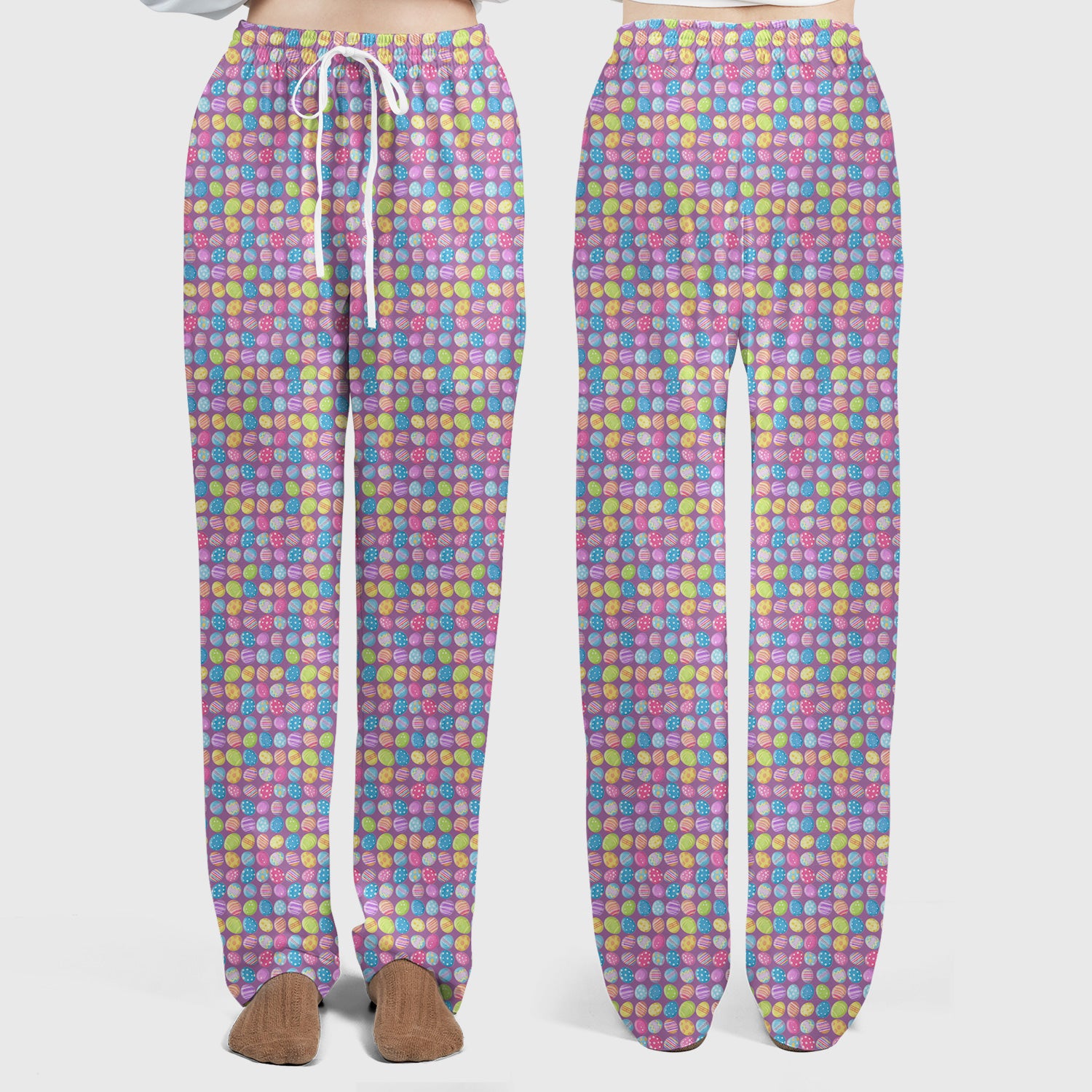 Colorful Easter Eggs Pattern Scrub Set, Scrub Pants and V Neck Top