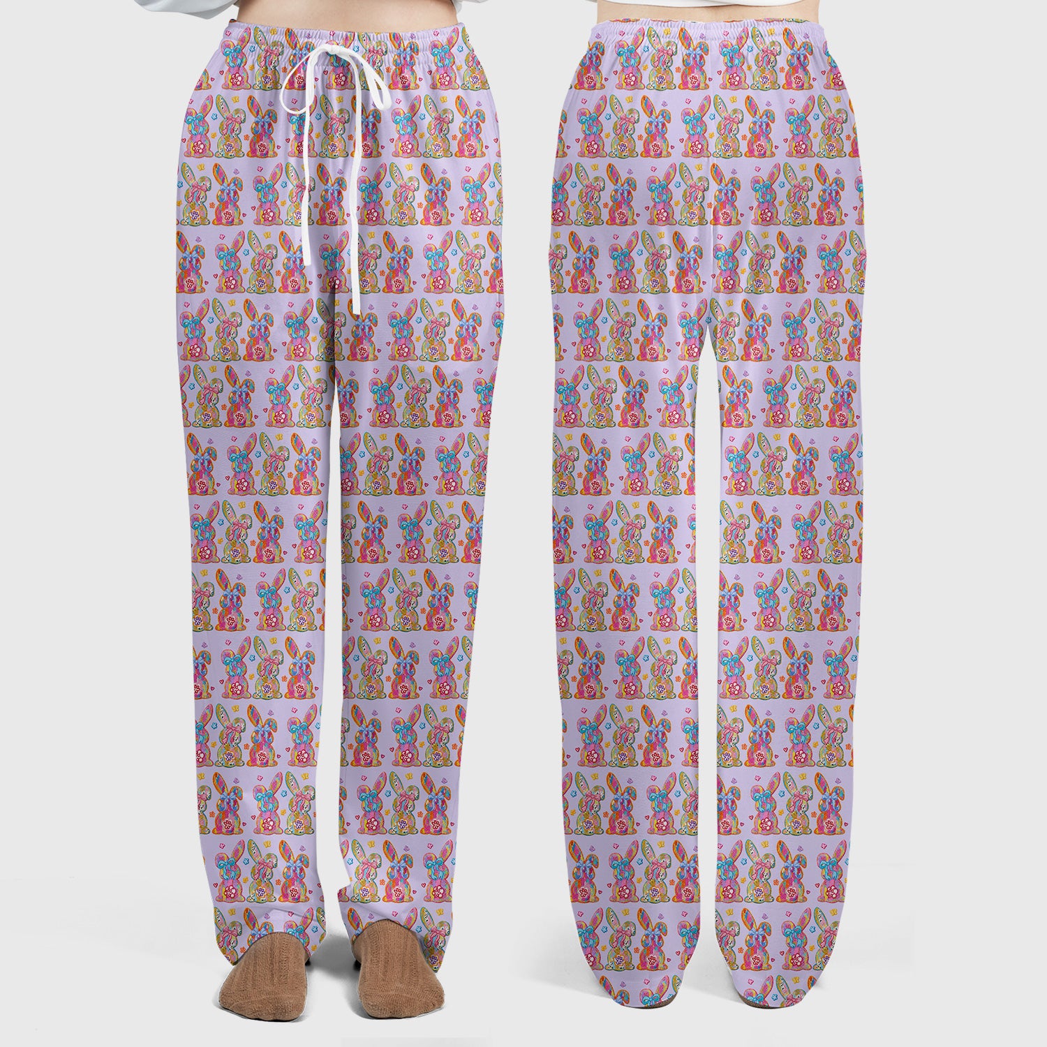Cute Pastel Bunny Floral Pattern Scrub Set, Breathable Med Uniform