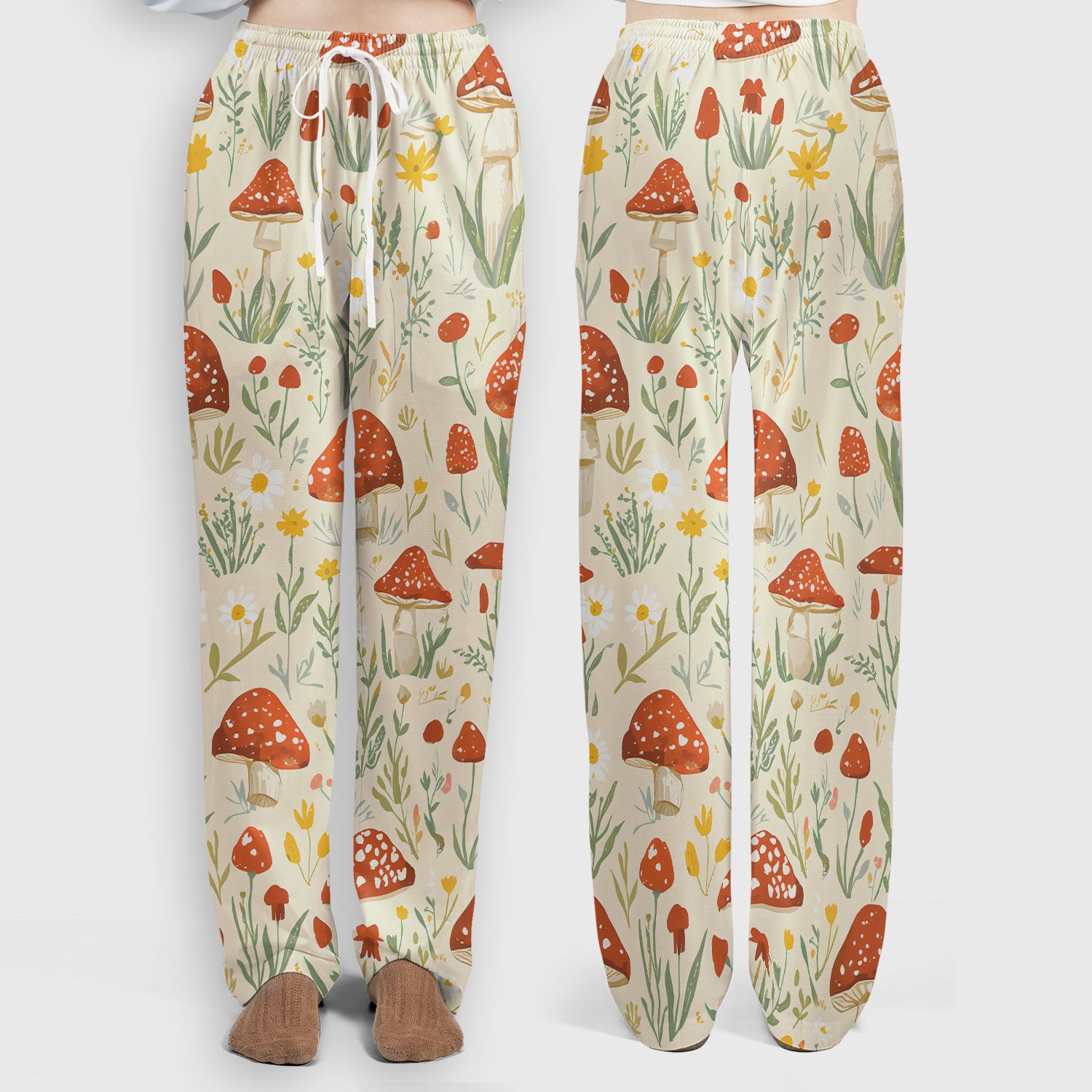 Cute Mushroom Wildflower Pattern Scrub Set, Women's Scrub Sets