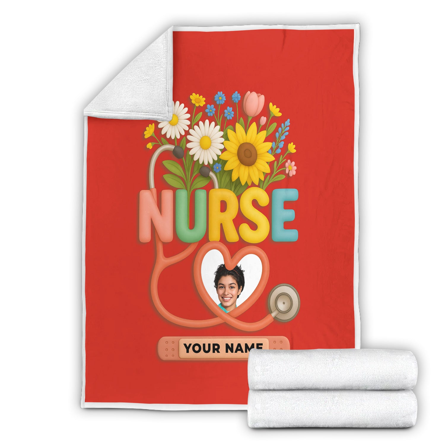 Personalized Nurse Floral Graduation Blanket - Custom Photo & Name with Stethoscope for RN LPN CNA Gift - Multiple Color Options Available Keepsake
