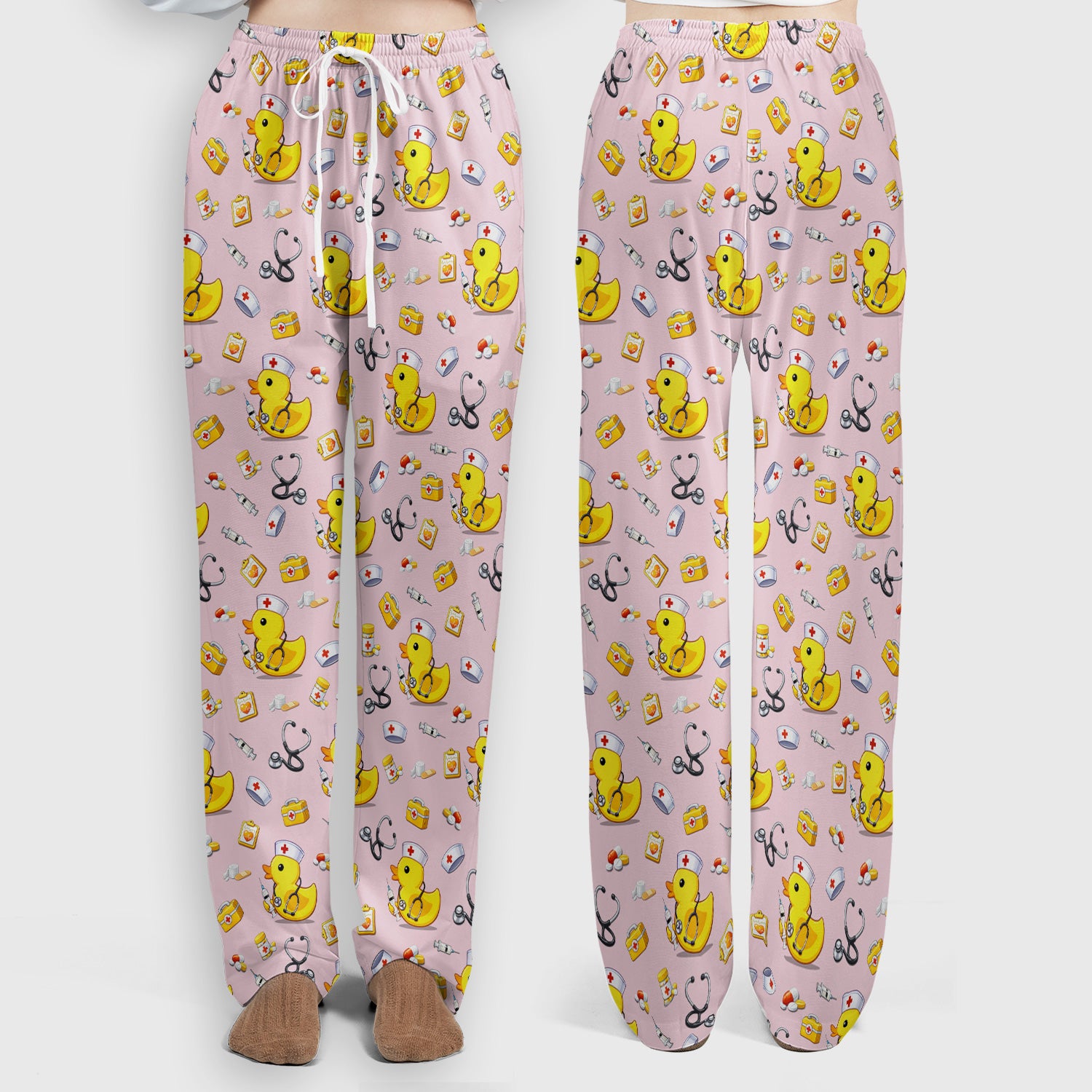 Playful Medical Duck Print Women's Scrub Set, Breathable Med Uniform