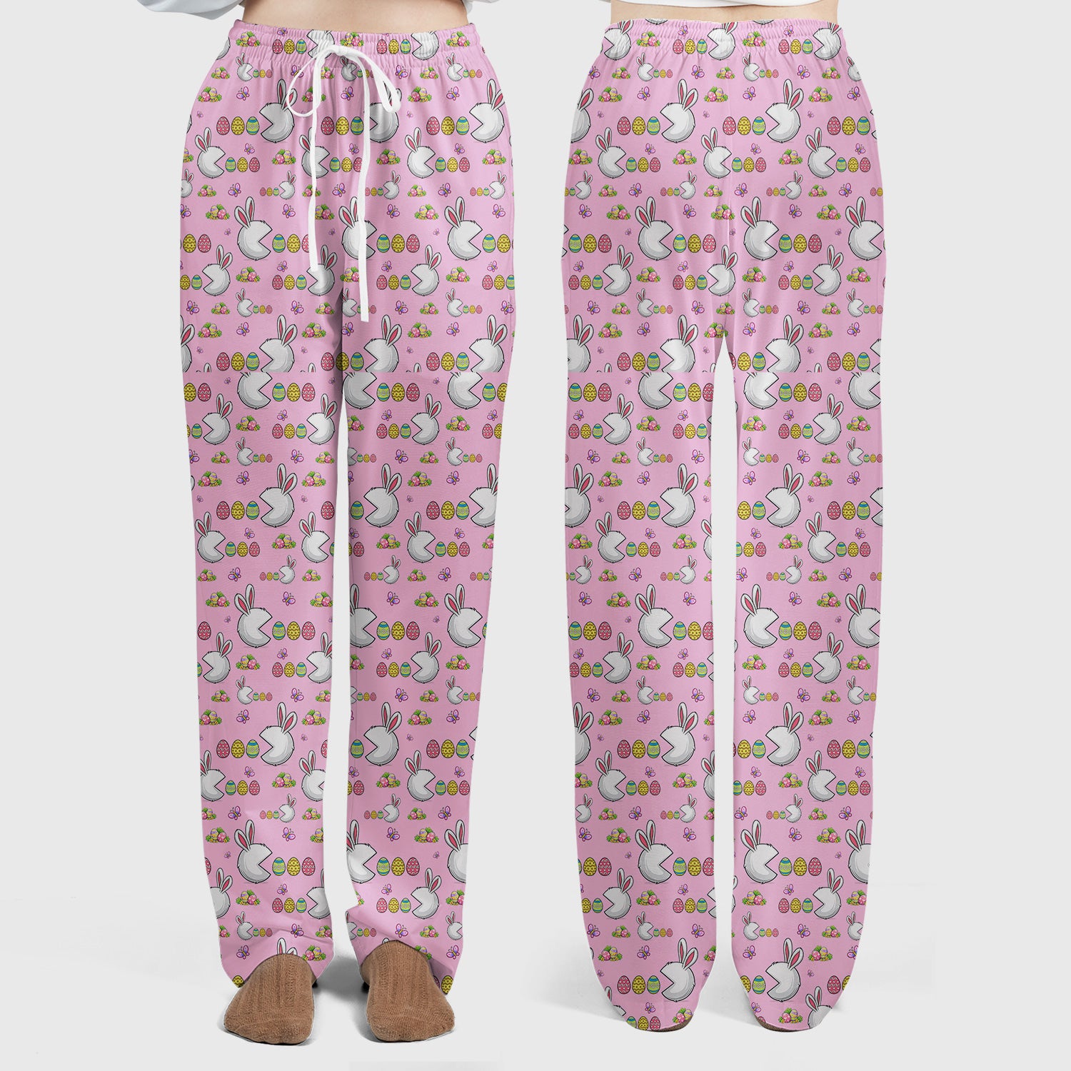 Easter Bunny and Colorful Eggs Print Scrub Set, Breathable Med Uniform