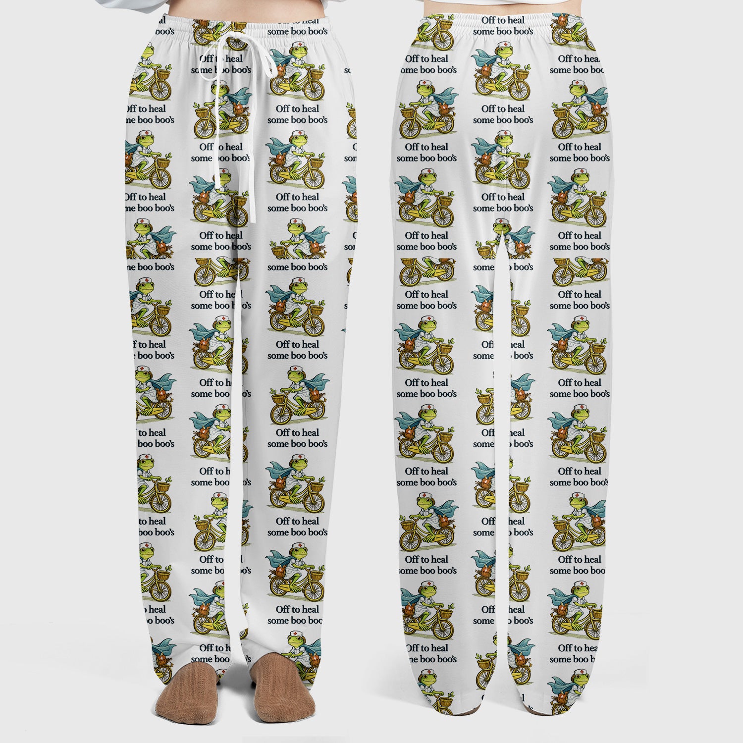 Funny Frog Nurse Cycling Pattern Scrub Set, Scrubs Pants and V Neck Top