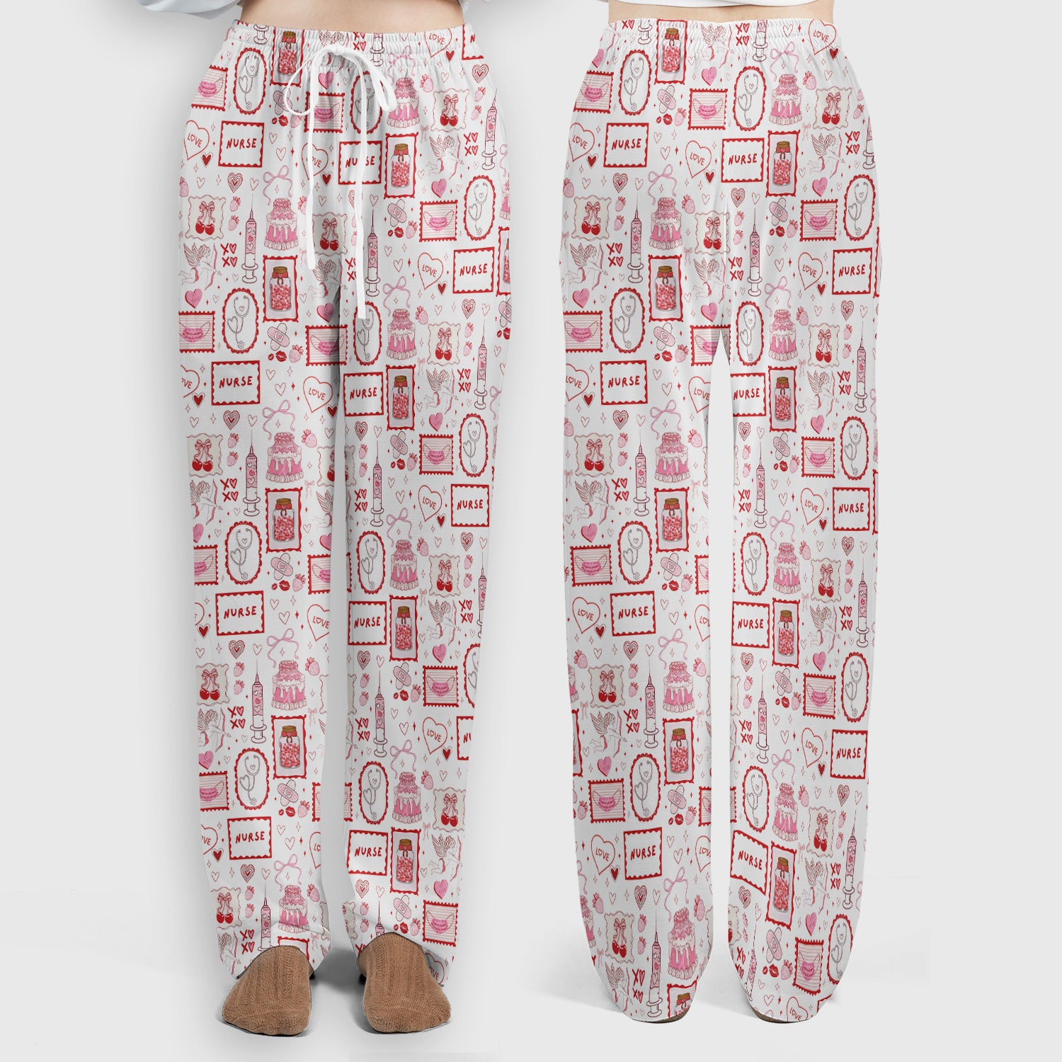 Nurse Icons Hearts Syringes Valentine Scrub Set, Scrub Pants and V Neck Top