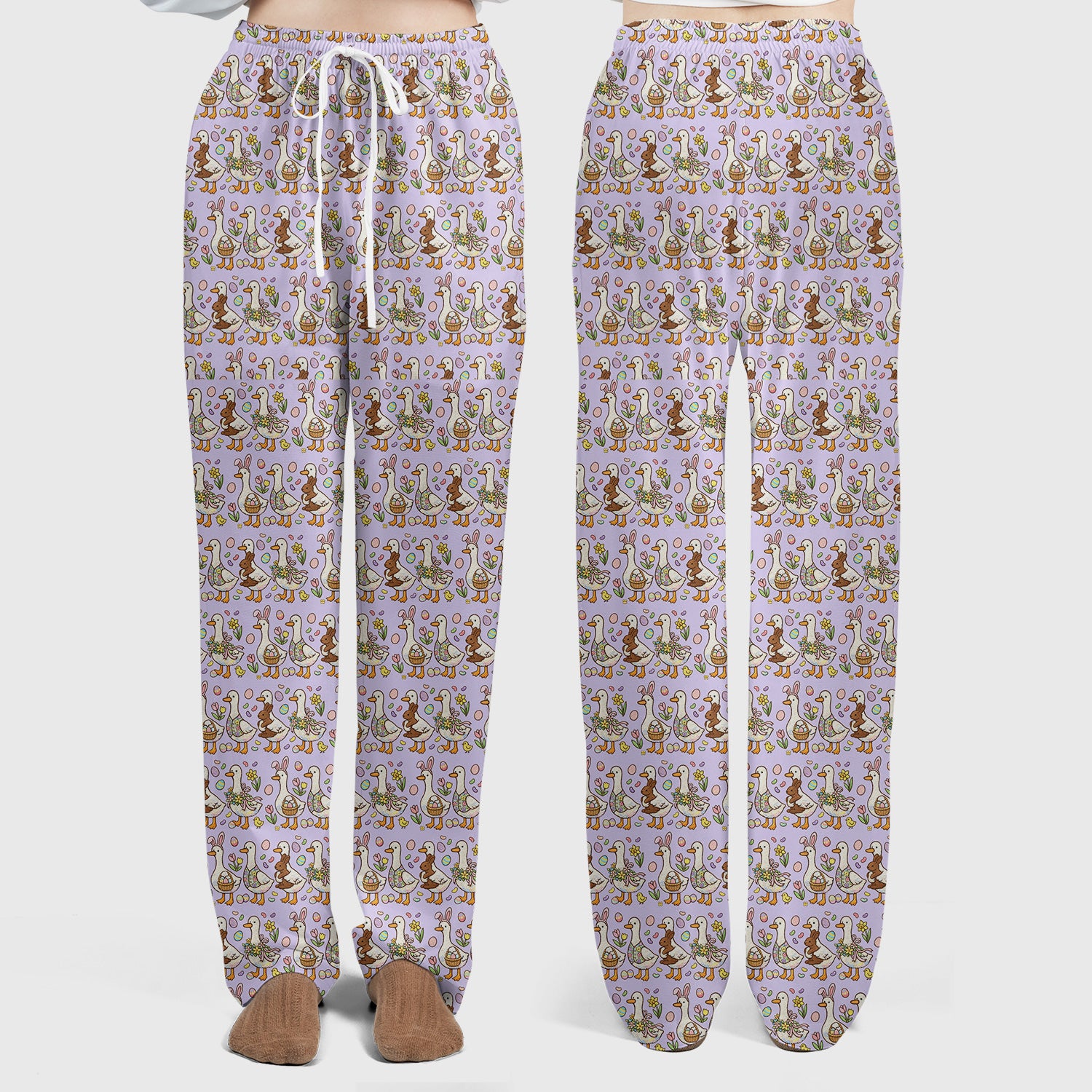 Easter Theme Duck and Bunny Egg Floral Print Scrub Set, Breathable Med Uniform