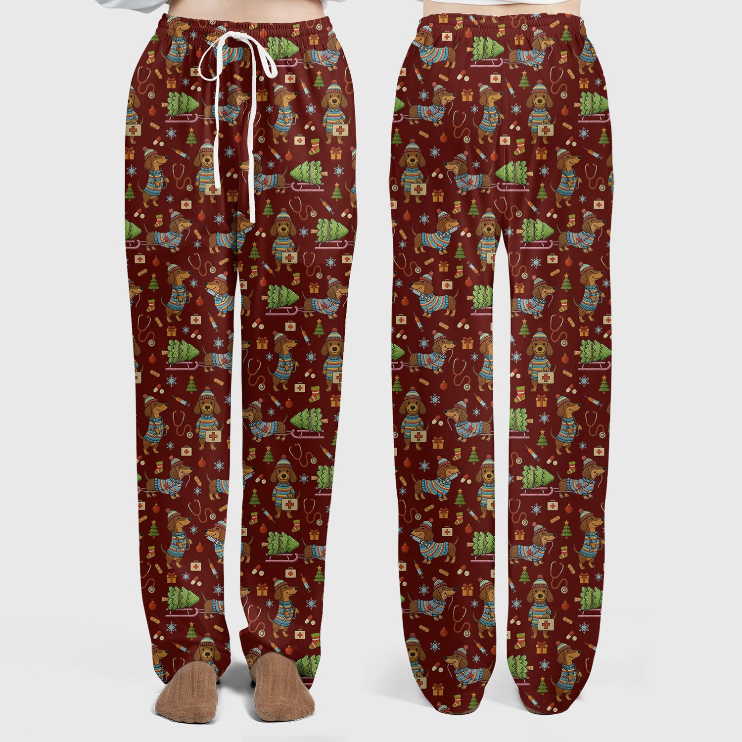 Dachshund Dog Scrub Set For Nurse, Funny Wiener Dog Lover Gift, Cute Dog 3D Knit Pattern Shirt