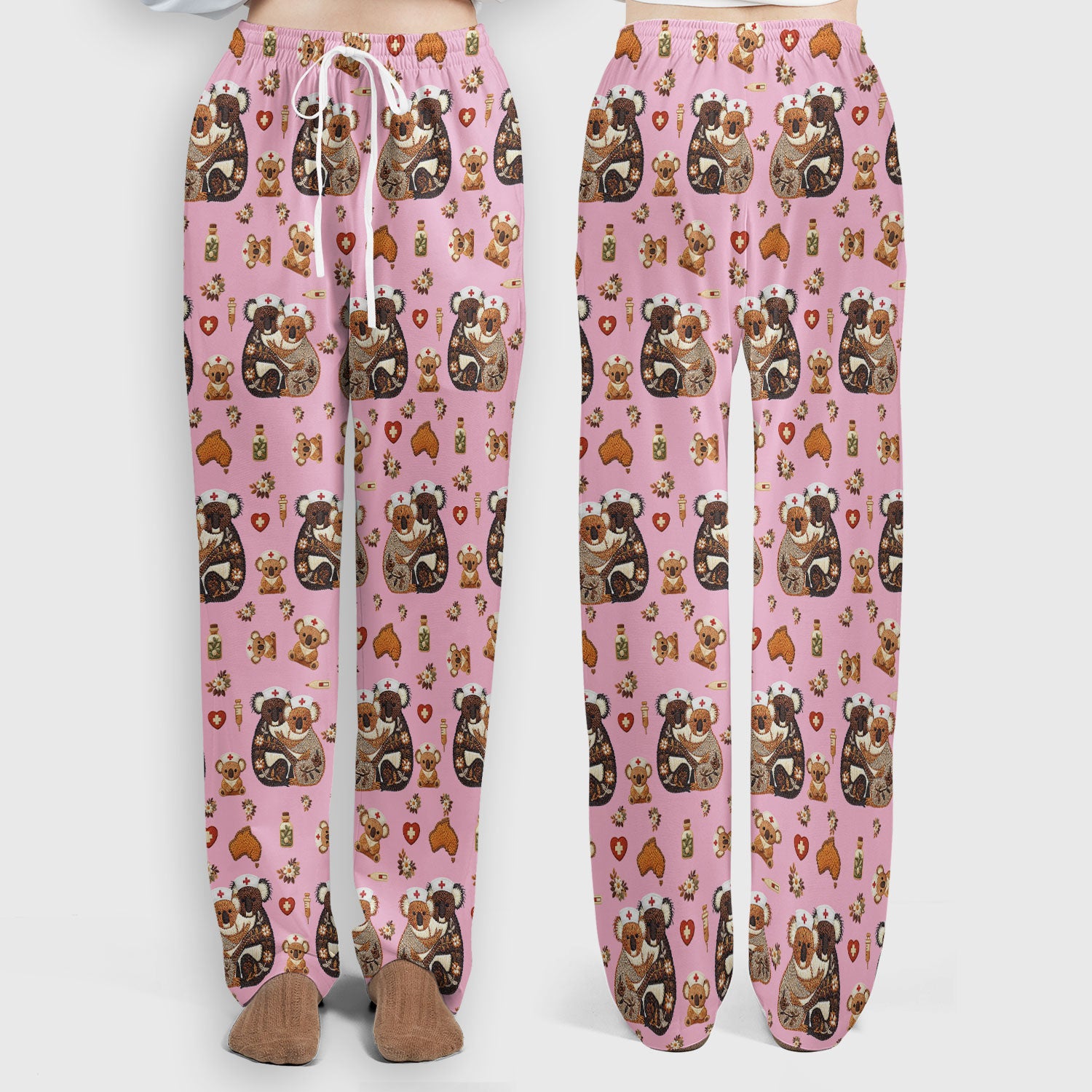 Cute Cartoon Koala Valentine Nurse Design Scrub Set, Breathable Med Uniform