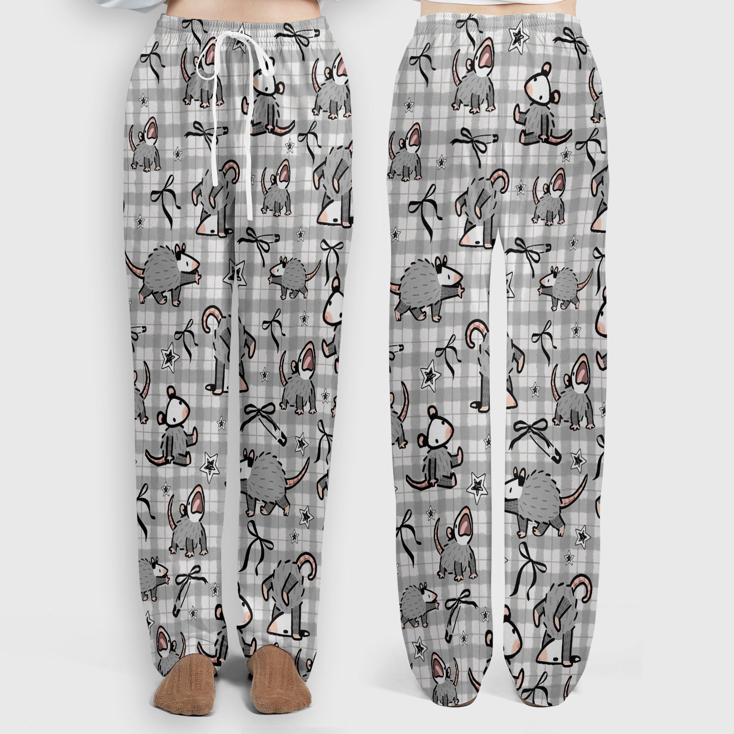 Funny Mouse Cartoon Pattern Scrub Set, Scrub Pants and V Neck Top
