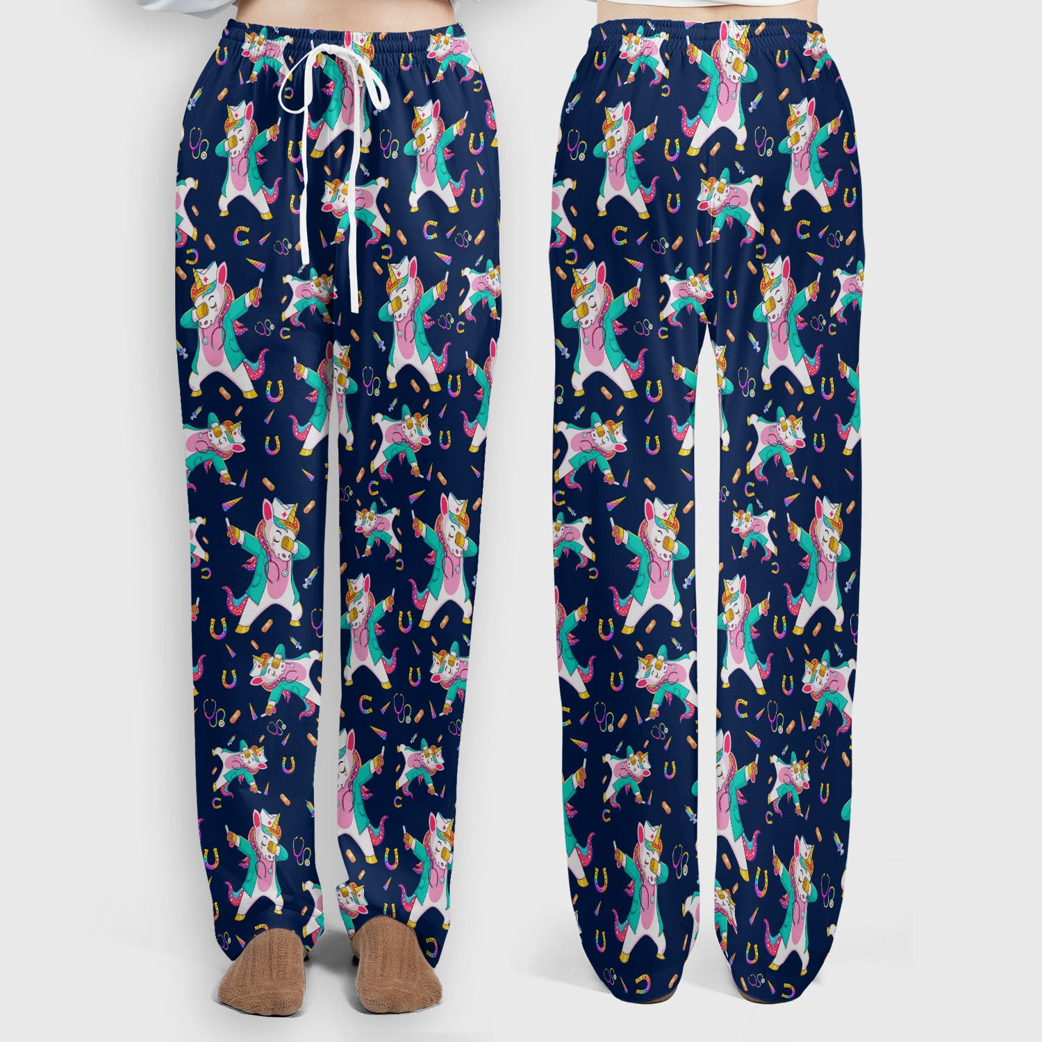Cute Unicorn Nurse Dance Pattern Women's Sets, Scrub Pants and V Neck Top