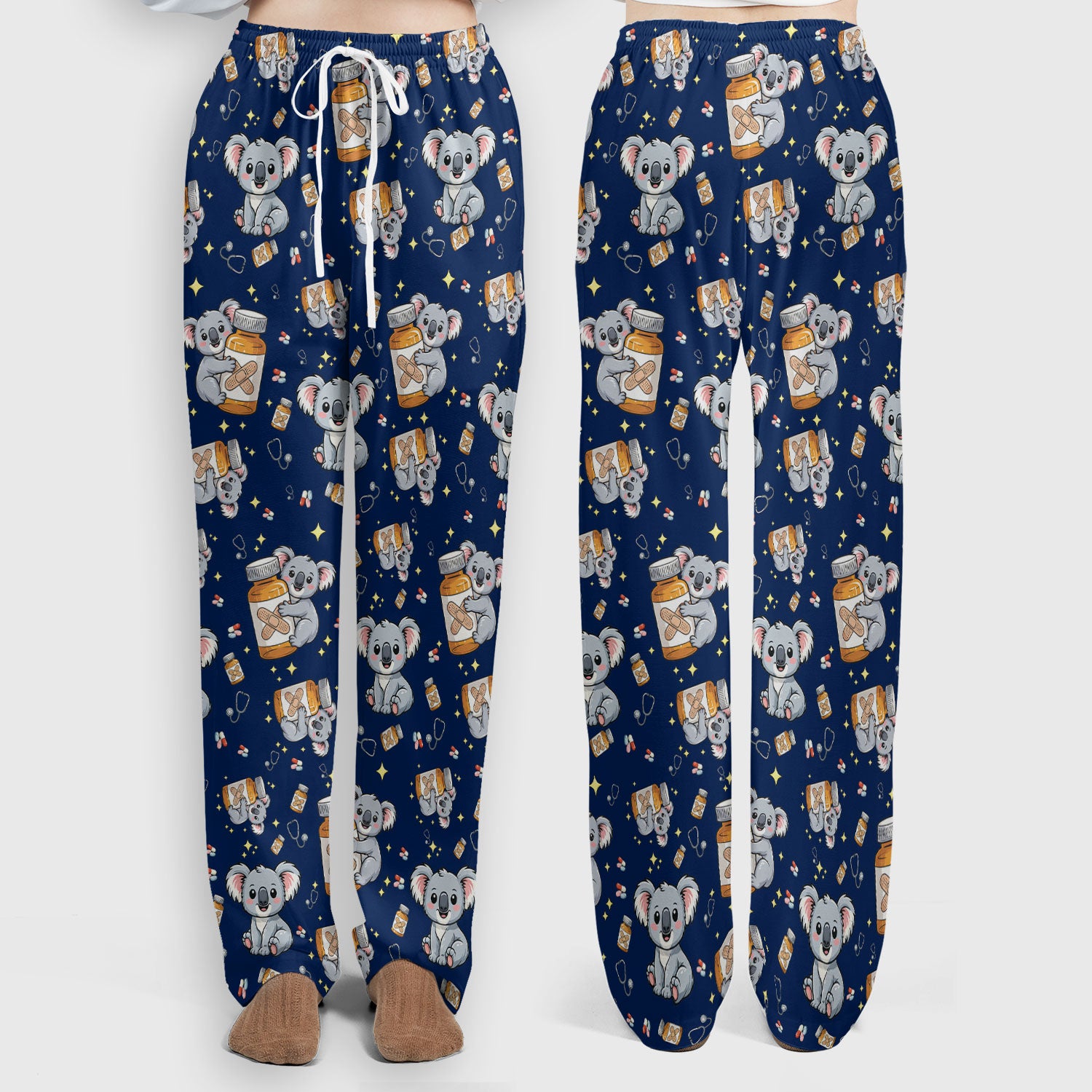Cute Koala Nurse Bandage Medicine Print Scrub Set, Breathable Med Uniform