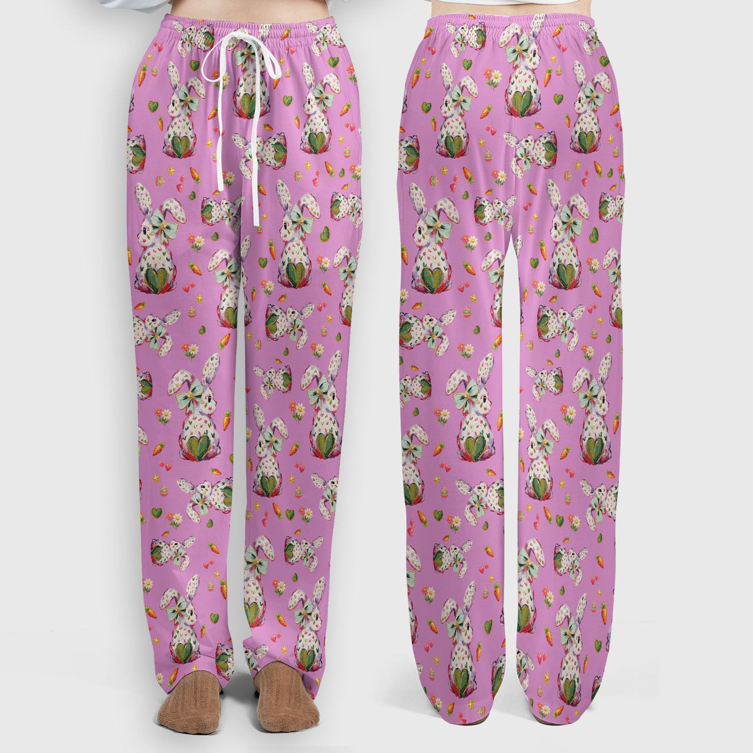 Cute Pastel Bunny Easter Pattern Scrub Set, Scrub Pants and V Neck Top