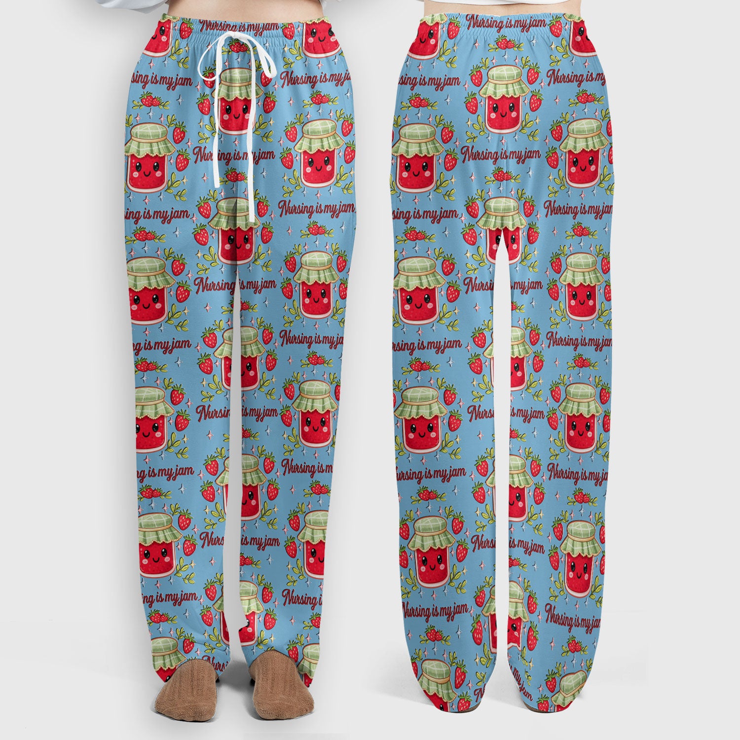 Cute Strawberry Jam Nurse Pattern Scrub Set, Breathable Med Uniform