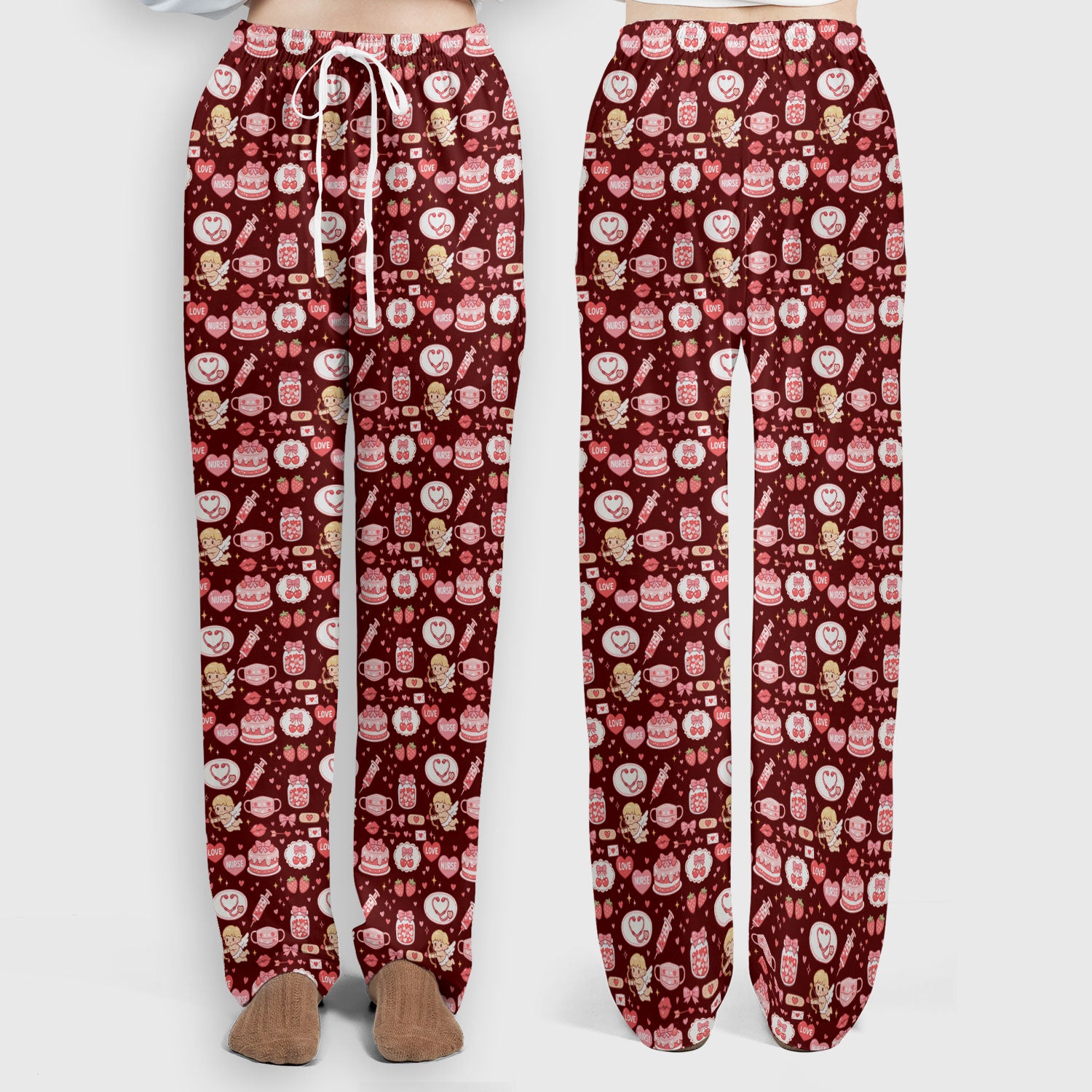 Cupid Nurse Scrub Set, Cute Love Medical Pattern Shirt For Valentine, Breathable Fabrics Nursing Uniform