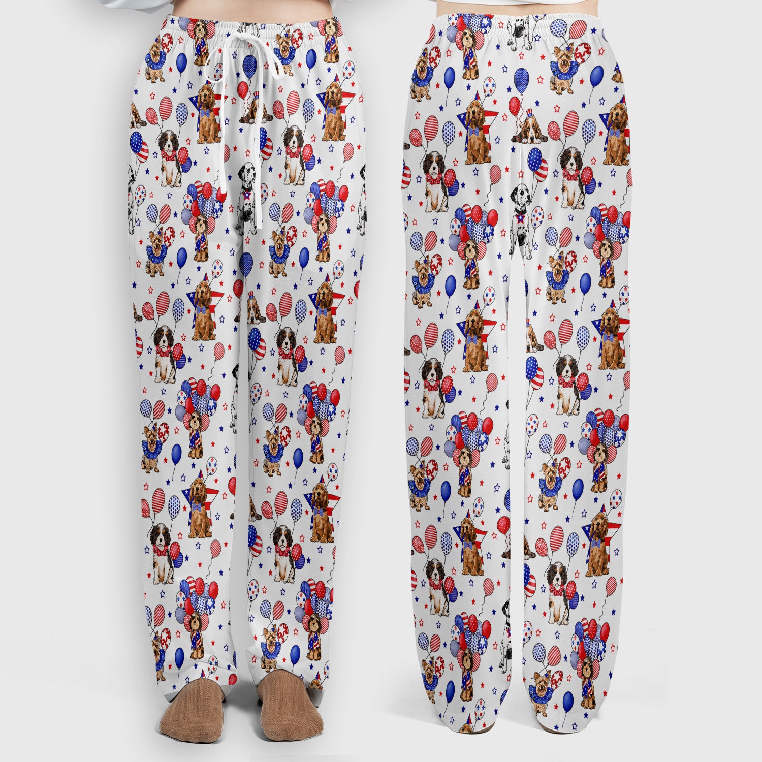 Patriotic Dogs With USA Flag Balloons Pattern Scrub Set, Scrub Pants and V Neck Top