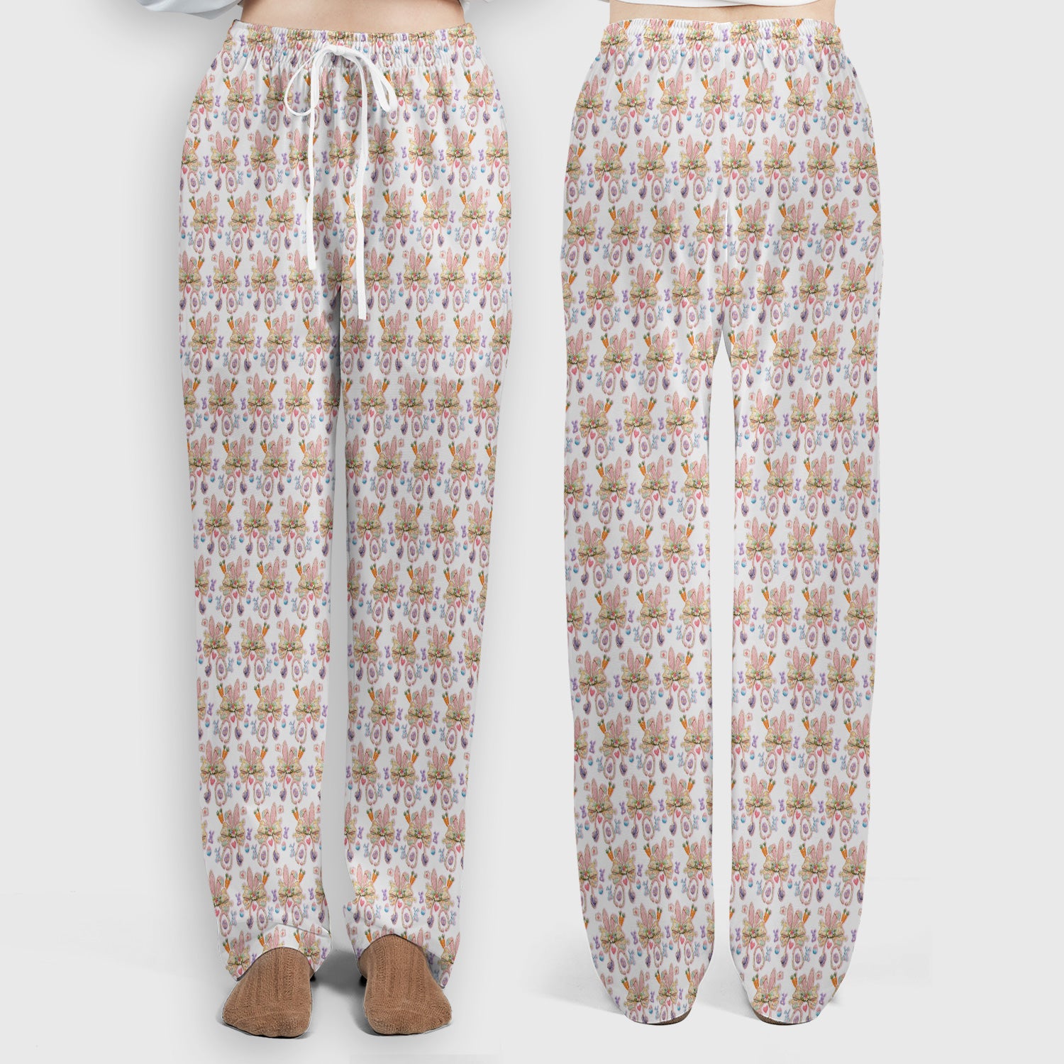 Easter Bunny Stethoscope Pastel Print Scrub Set, Scrub Pants and V Neck Top