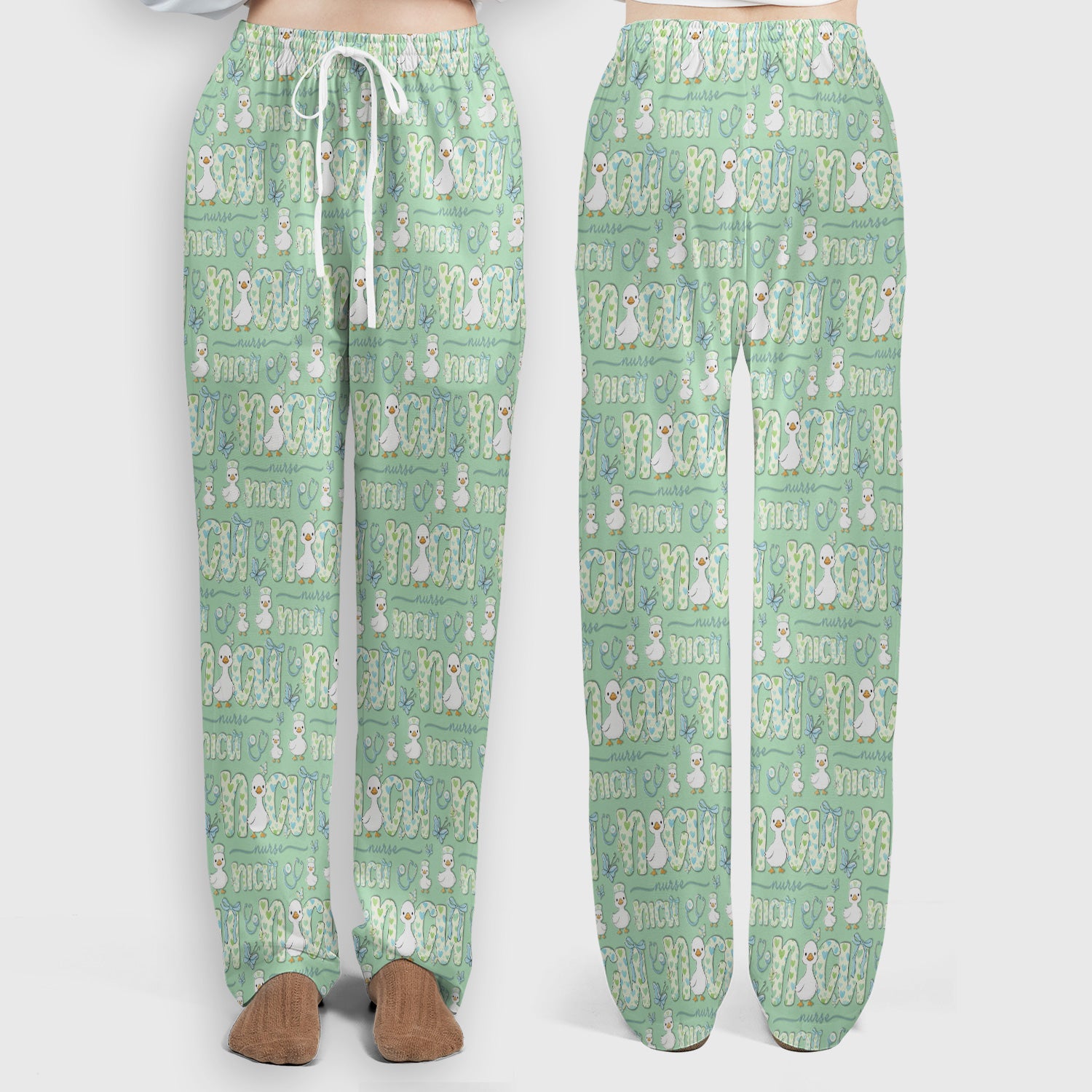 NICU Nurse Duck Pattern Scrub Set, Scrub Pants and V Neck Top
