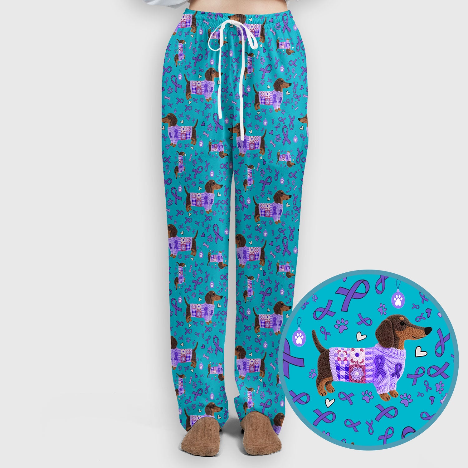Wiener Dog Purple Ribbon Cancer Awareness Scrub Sets - Dachshund Nursing Uniform - Comfortable Scrubs for Nurses