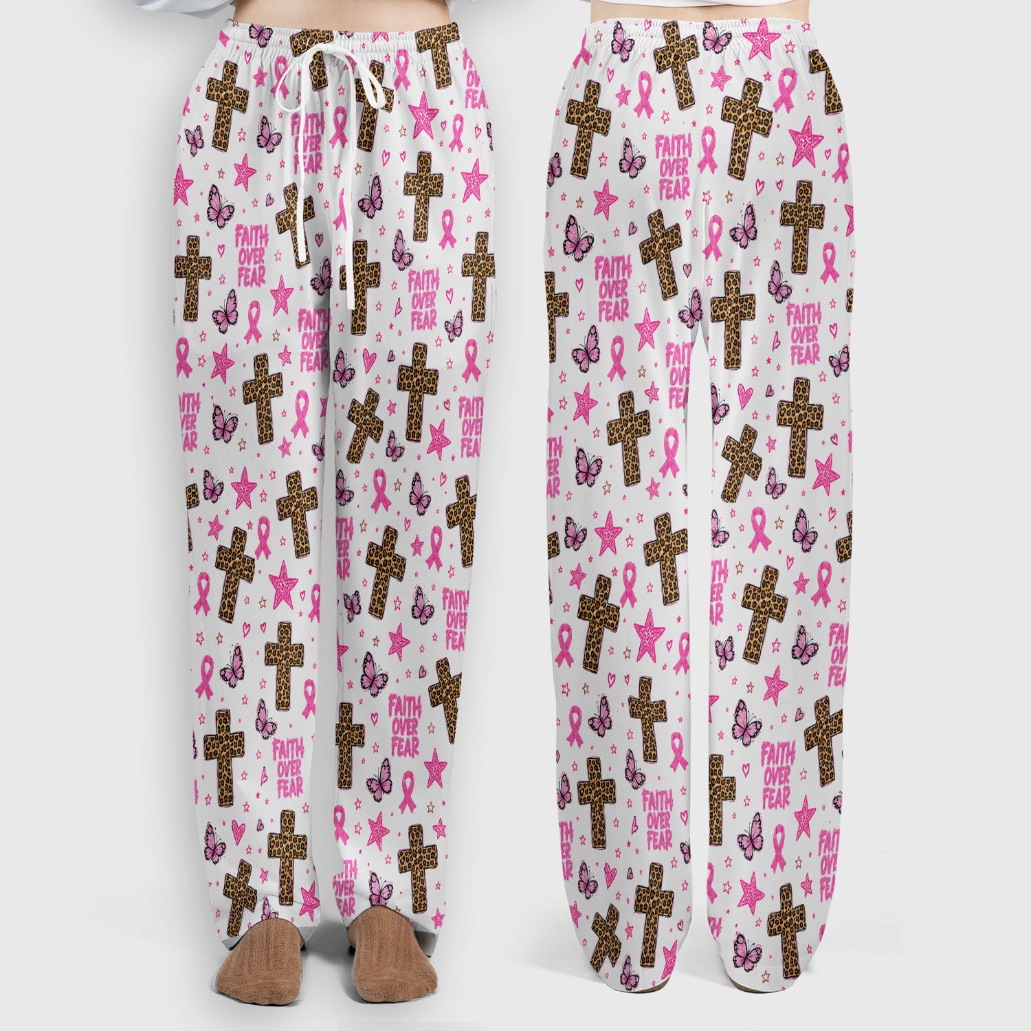 Faith Over Fear Breast Cancer Scrub Set, Scrub Pants and V Neck Top