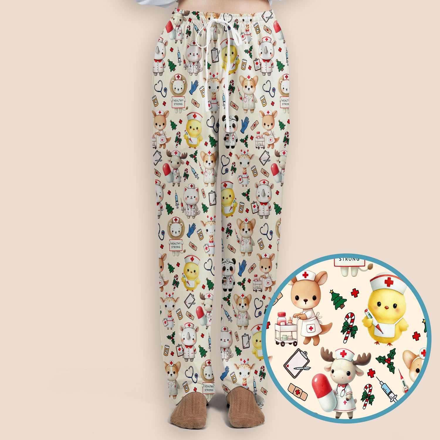 Comfortable Scrubs for Nurses - Women's Scrub Sets - Blue Scrub Pants and V Neck Top - Puppy Print Nursing Uniform