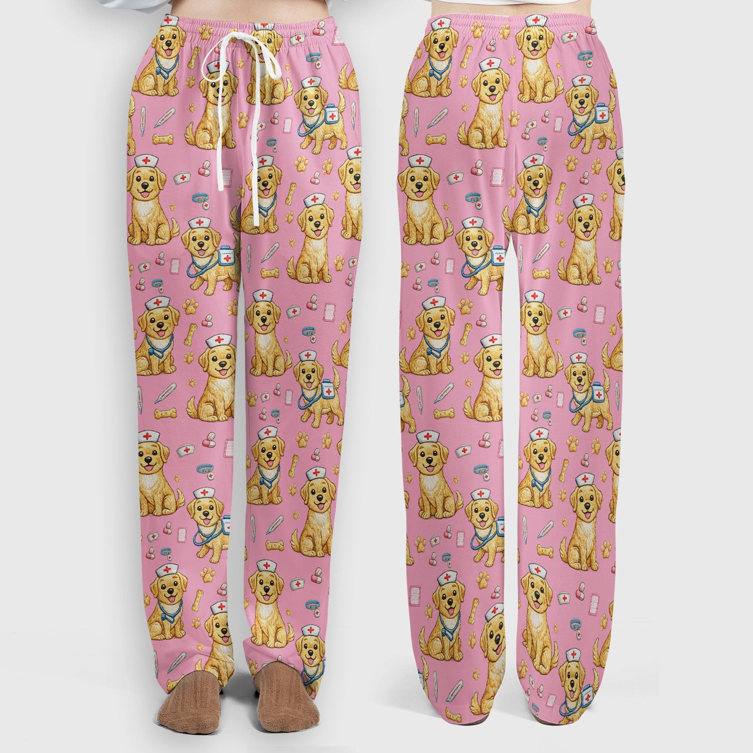 Cute Puppy Nurse Medical Print Women’s Scrub Set, Scrub Pants and V Neck Top