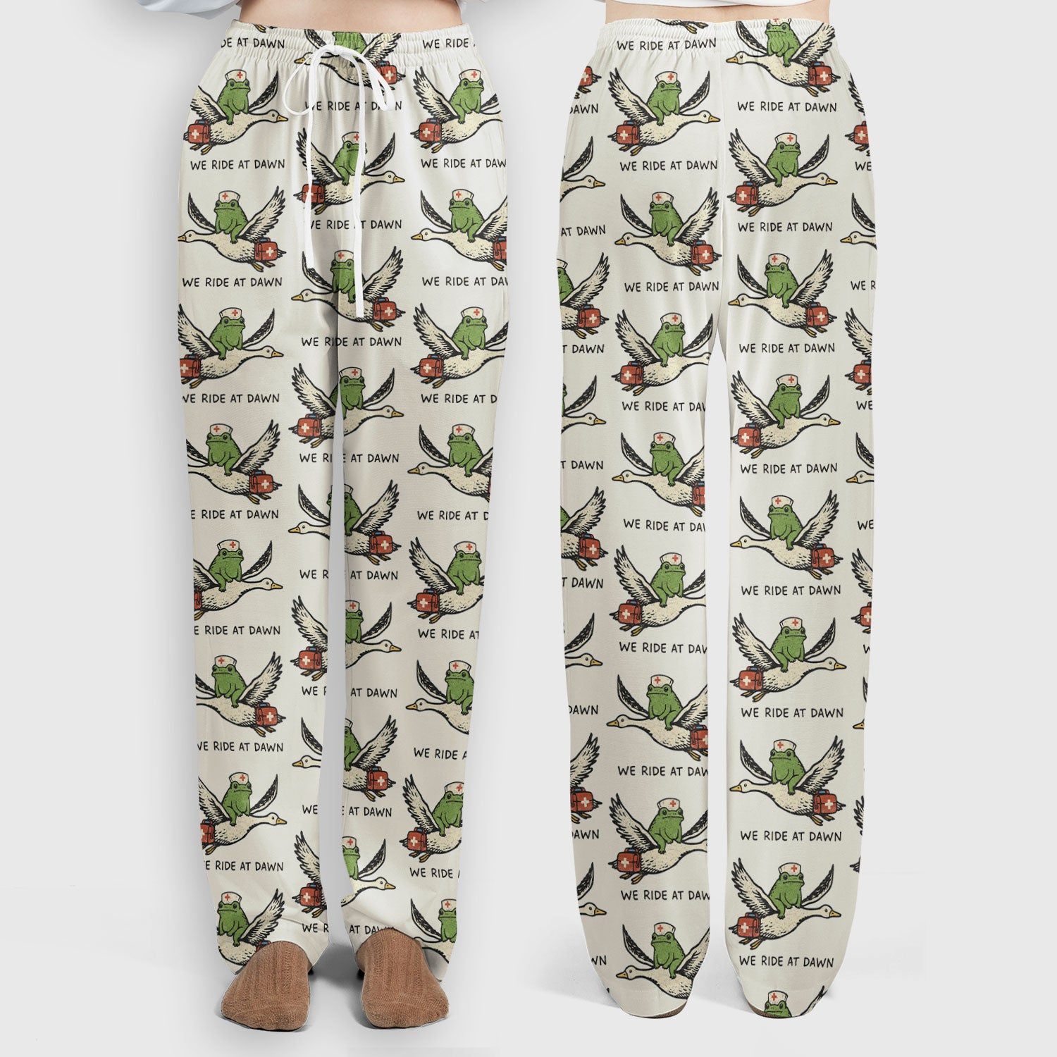 Funny Frog Riding Goose Nurse Pattern Scrub Set, Nurse Uniform Scrubs Set
