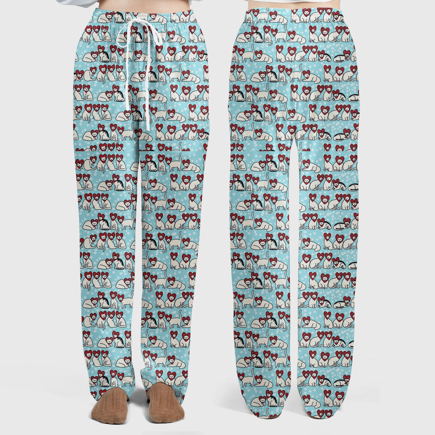 Cute Cat Heart Pattern Scrub Set, Funny Cat Scrub Shirt For Nurses, Breathable Fabrics Nursing Uniform