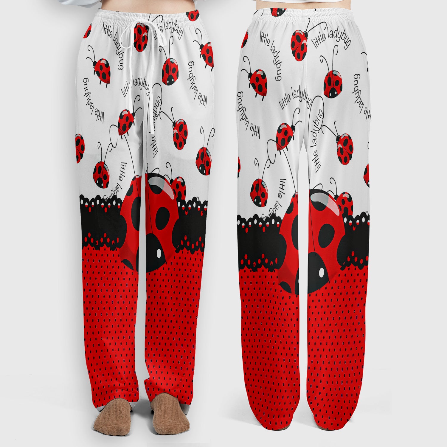 Cute Little Ladybug Polka Dot Pattern Scrub Set, Scrub Pants and V Neck Top