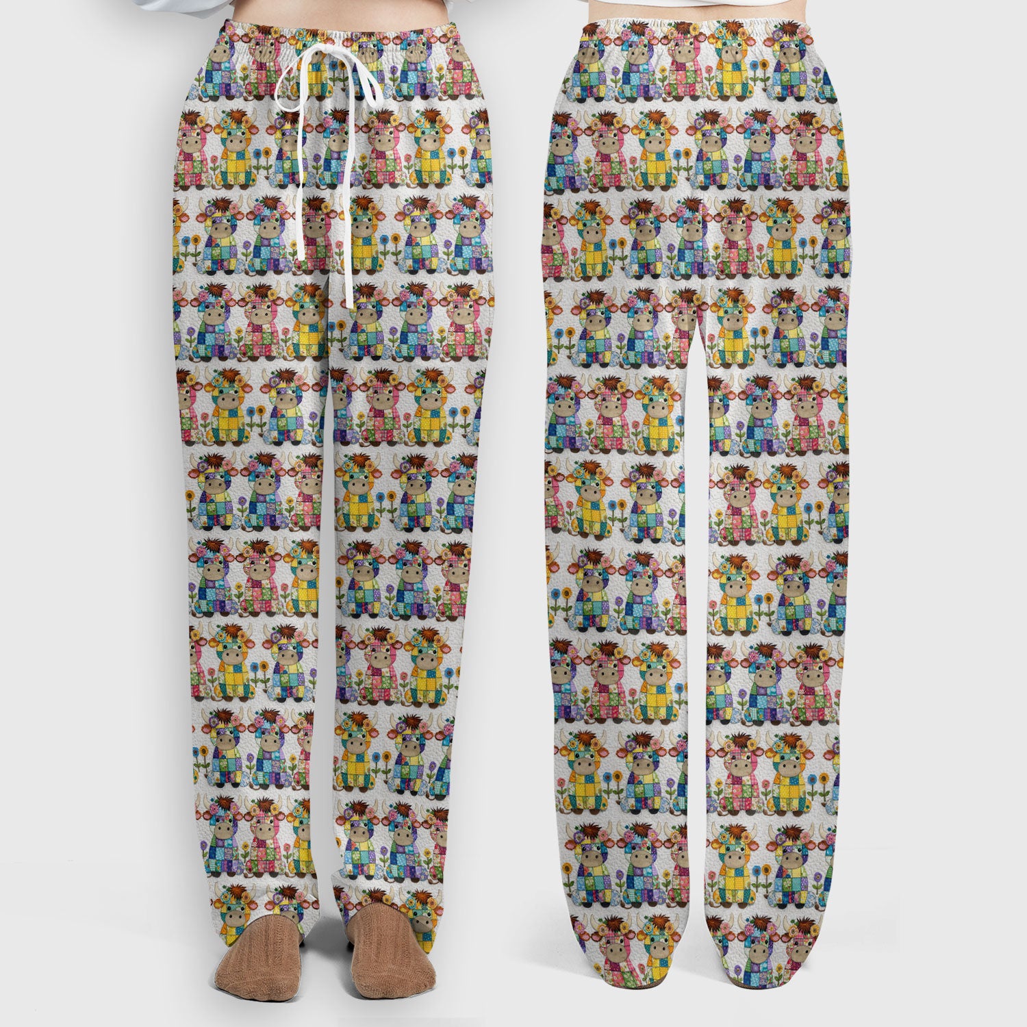 Cute Patchwork Cow With Flowers Pattern Scrubs Sets, Breathable Med Uniform