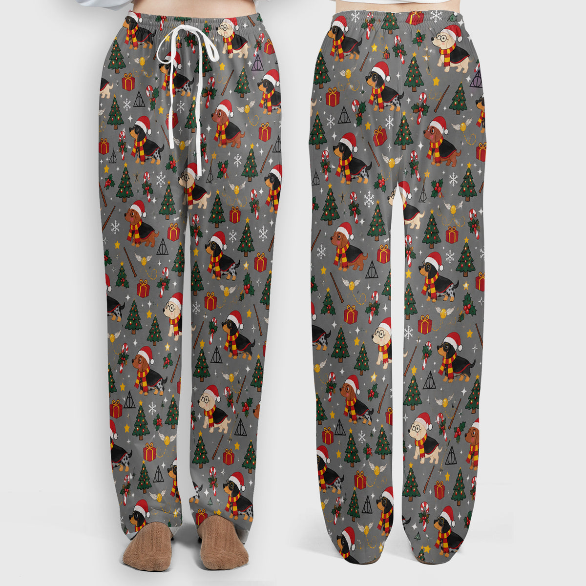 Christmas Wizard Dachshunds Pattern Scrub Set, Scrub Pants and V Neck Top