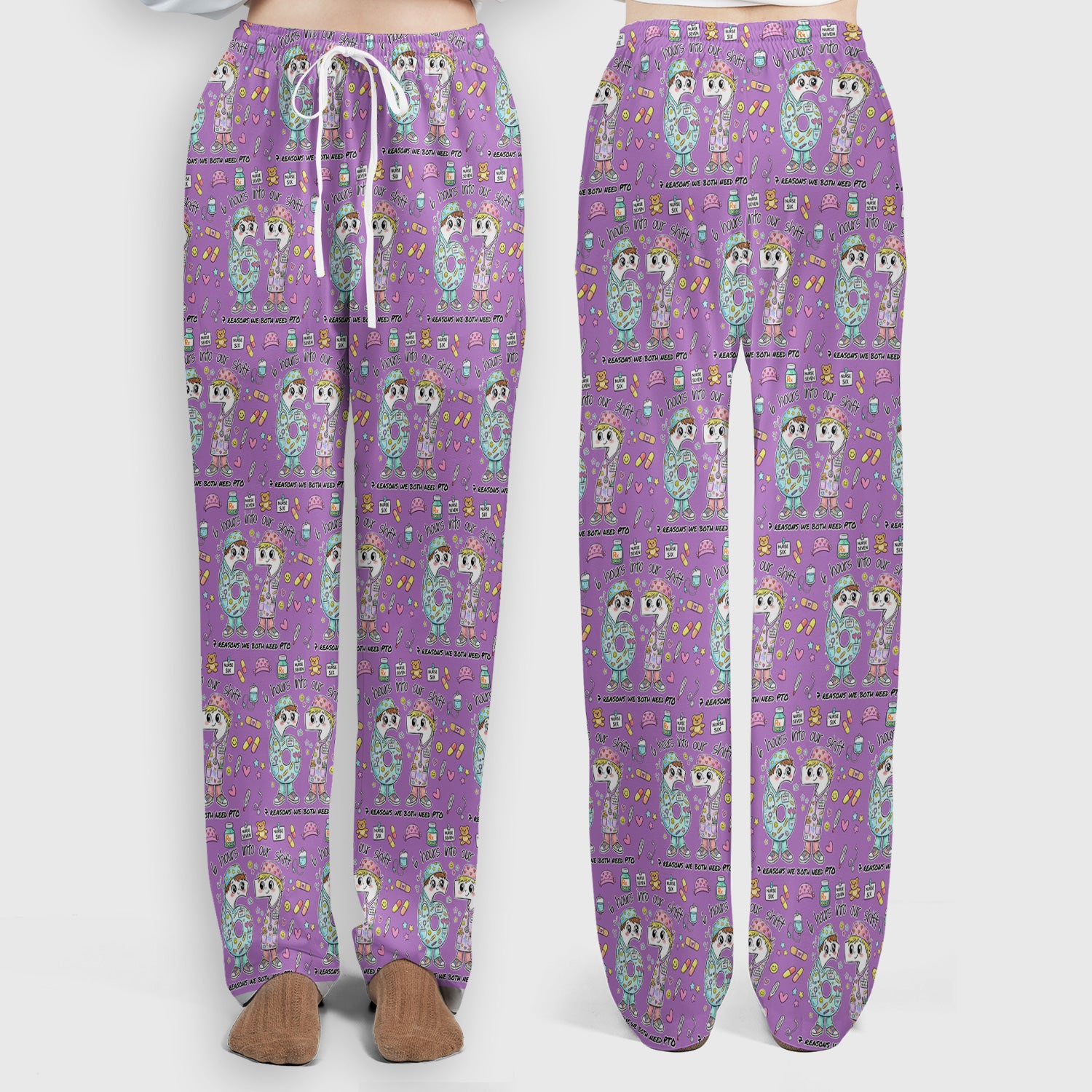 Cartoon Characters Six Hours Into Shift With Medical Doodle Scrub Set, Breathable Med Uniform