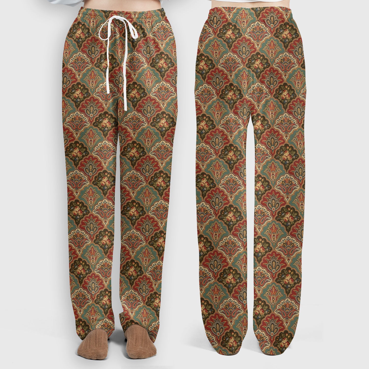 Vintage Floral Paisley Ornament Pattern Scrub Set, Scrub Pants and V Neck Top