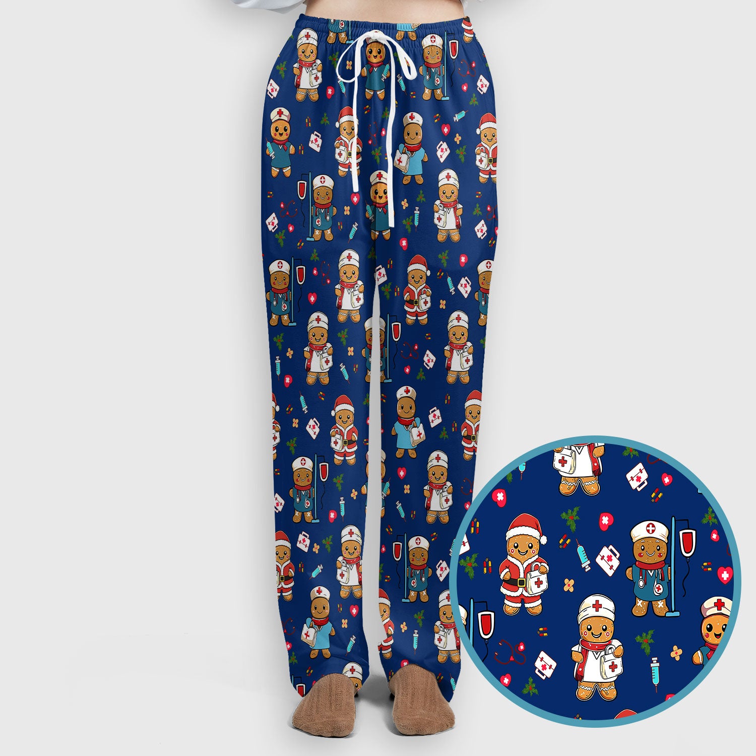 Gingerbread Nurse Scrub Pants - Santa’s Favorite Nurse Holiday Gift - Medical Uniform Set for RN LPN CNA - Funny Xmas Ugly Sweater